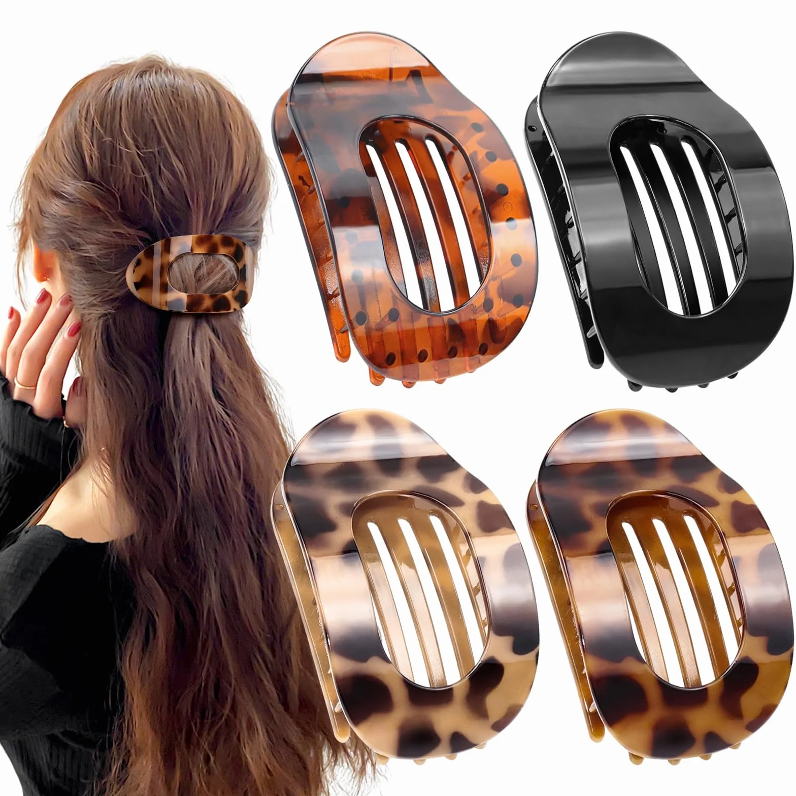 Duża Spinka do Włosów – 4 Sztuki Duże Płaskie Spinki do Włosów dla Kobiet – Lekka & Stylowa, Idealna Francuska Flat Claw Clip dla Gęstych lub Cienkich Włosów, Na Co Dzień, Sport lub Relaks