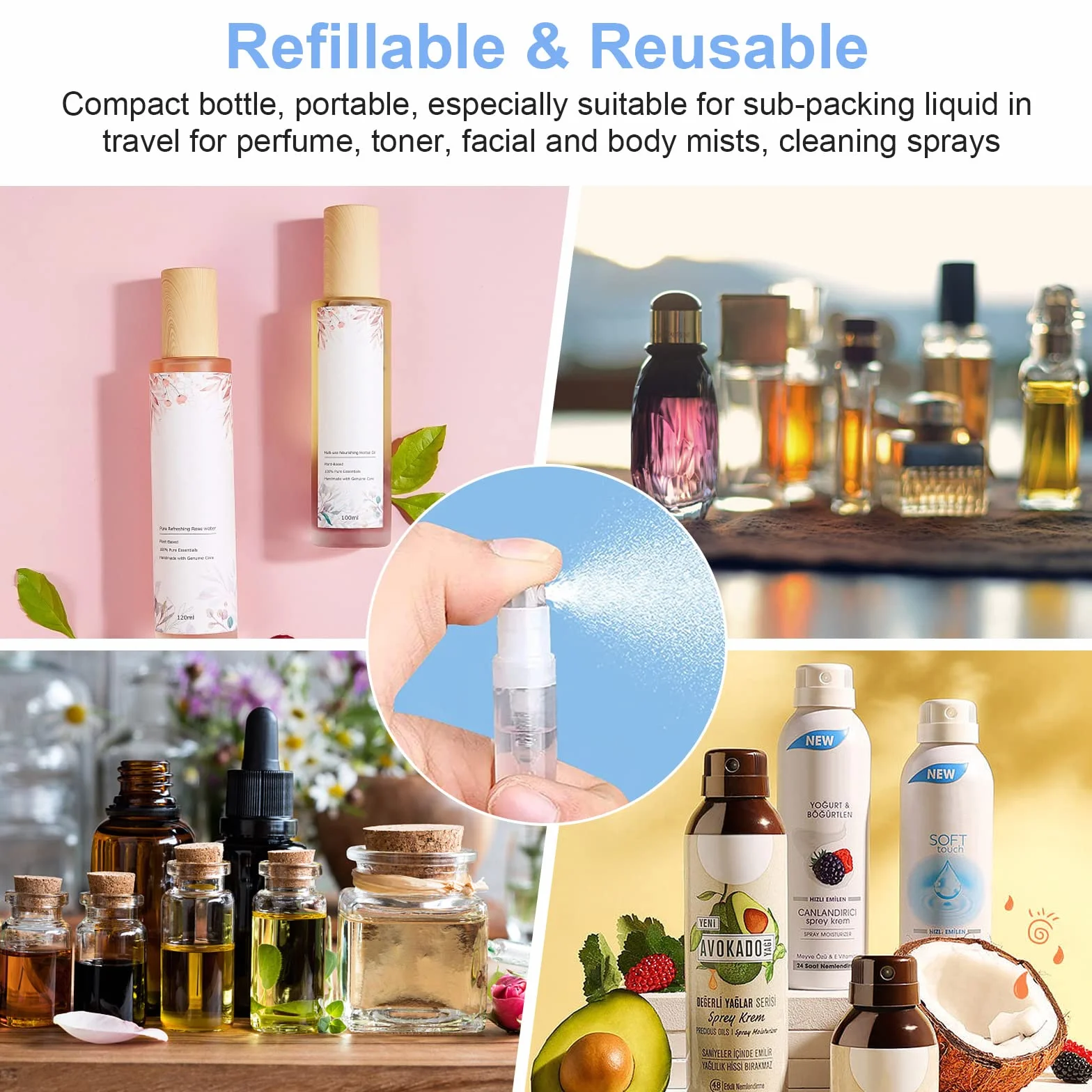 40 sztuk rozpylaczy do perfum, przezroczyste butelki z rozpylaczem do perfum, rozpylacze do podróży, nadaje się do ponownego napełnienia, mini rozpylacze kieszonkowe z 2 ml pipetą i 5 ml strzykawką do