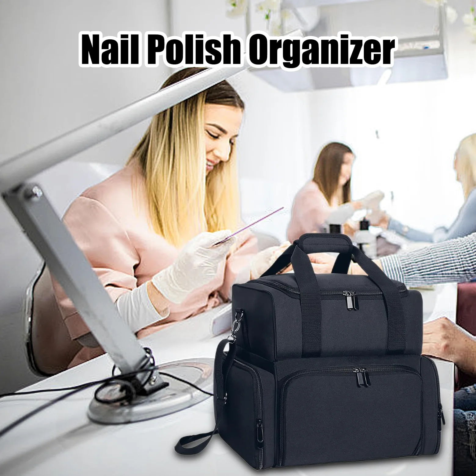Pudełko do przechowywania przyborów do paznokci | Zestaw lamp do paznokci | torba podróżna, damska torba na lampę mieści 70 butelek z uchwytem i paskiem na ramię na rzeczy i narzędzia