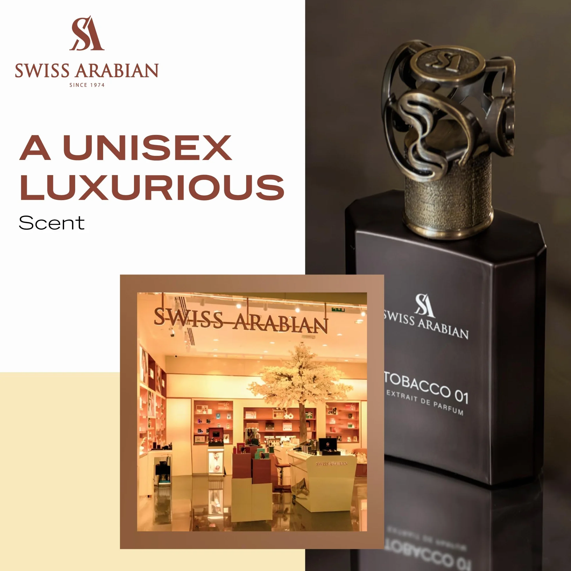 Swiss Arabian Tobacco 01 Extrait de Parfum Unisex 50 ml - luksusowa mieszanka zapachów tytoniu, wanilii, bursztynu, śliwki i piżma - ponadczasowy elegancki zapach
