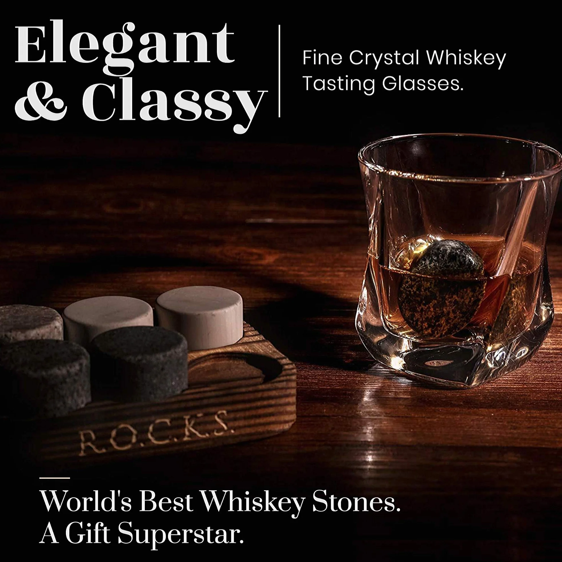 R.O.C.K.S. Kamienie chłodzące do whisky 6 sztuk kryształowe szklanki etui prezentowe