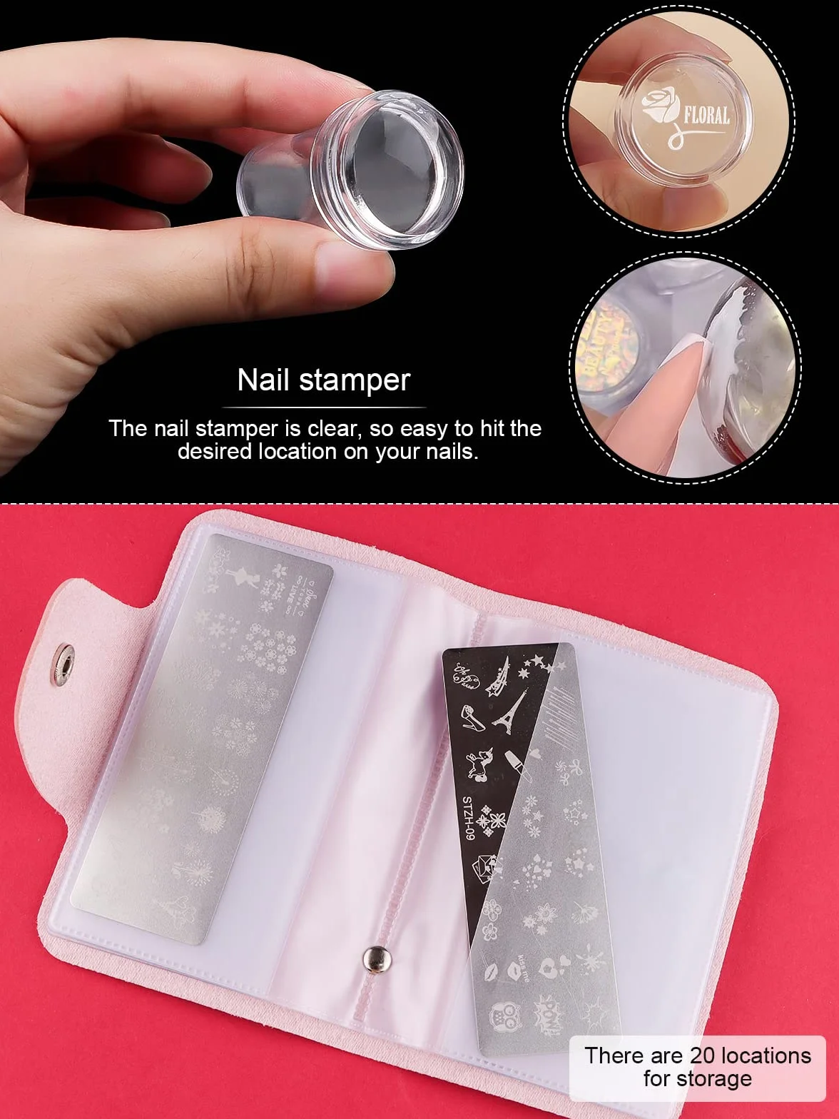 Kalolary 9 szt. Szablony do Stemplowania Paznokci Zestaw Narzędzi do Manicure Nail Plates Stemple Manicure Szablony Jednorożec Wysoki Obcas Serce Motyw do Walentynki Paznokci Płytki