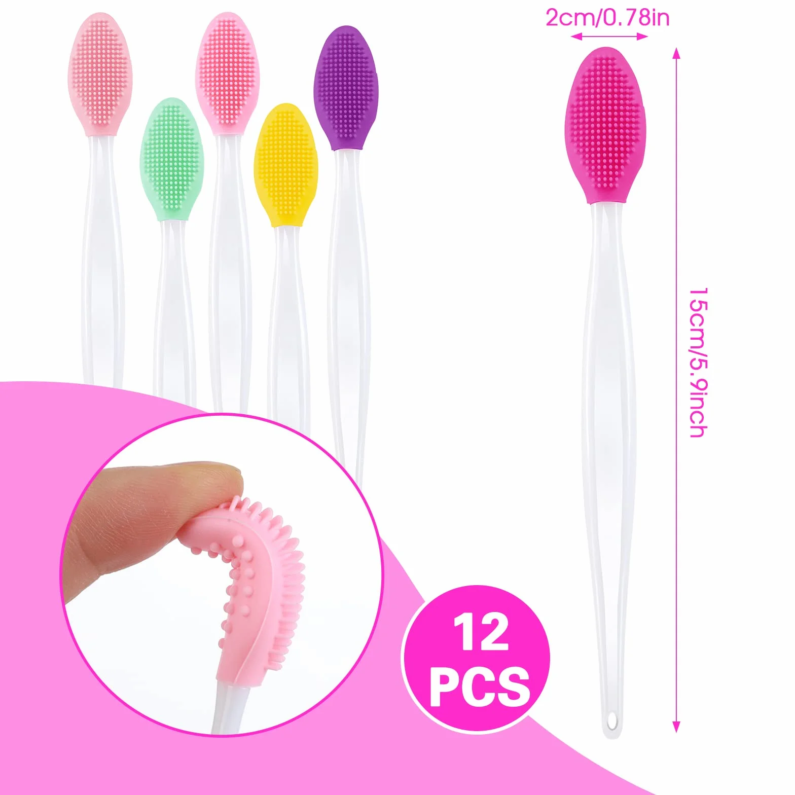 Lusofie 12 sztuk Szczotka do złuszczania ust Dwustronny silikonowy pędzel do ust Mini peeling Brush do ciemnych ust dla mężczyzn i kobiet Mini szczotka do pielęgnacji ust