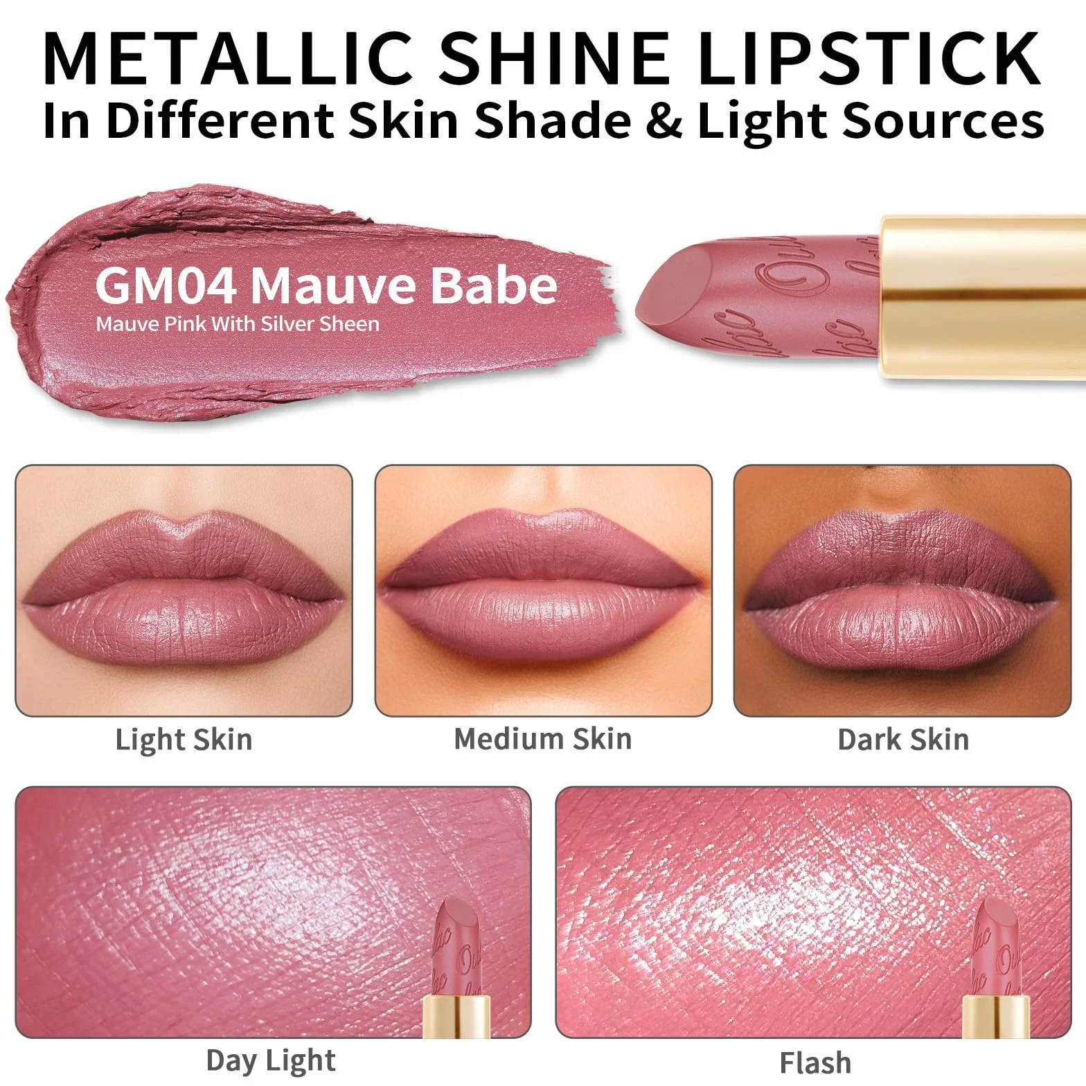 OULAC Pomadka do ust metaliczna różowa długotrwała brokat 4,3 g Mauve Babe GM04