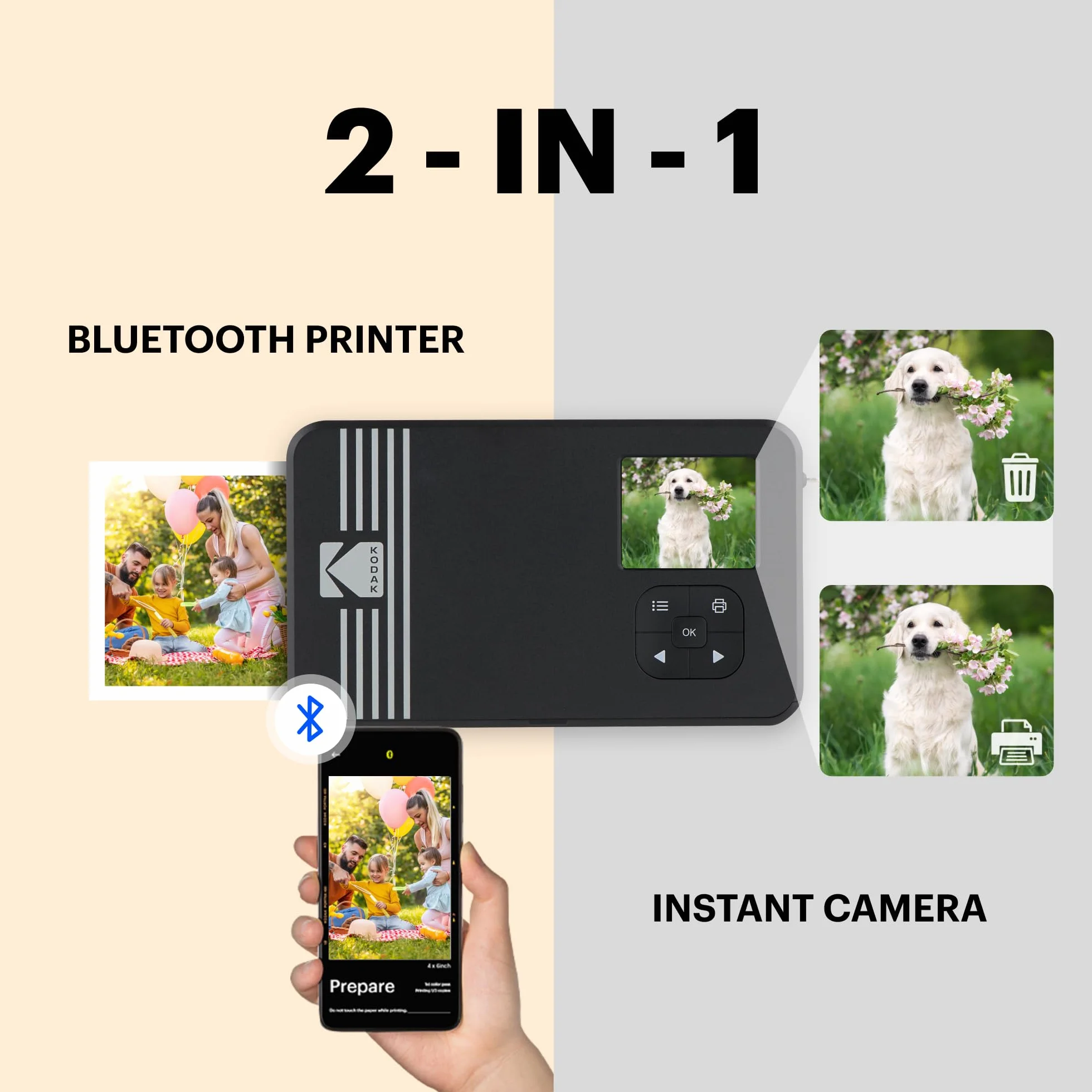 Kodak Mini-Shot 3 aparat w stylu retro i przenośna drukarka fotograficzna, iOS i Android, technologia 4 paszportów (76 x 76 mm), kolor biały, 8 arkuszy