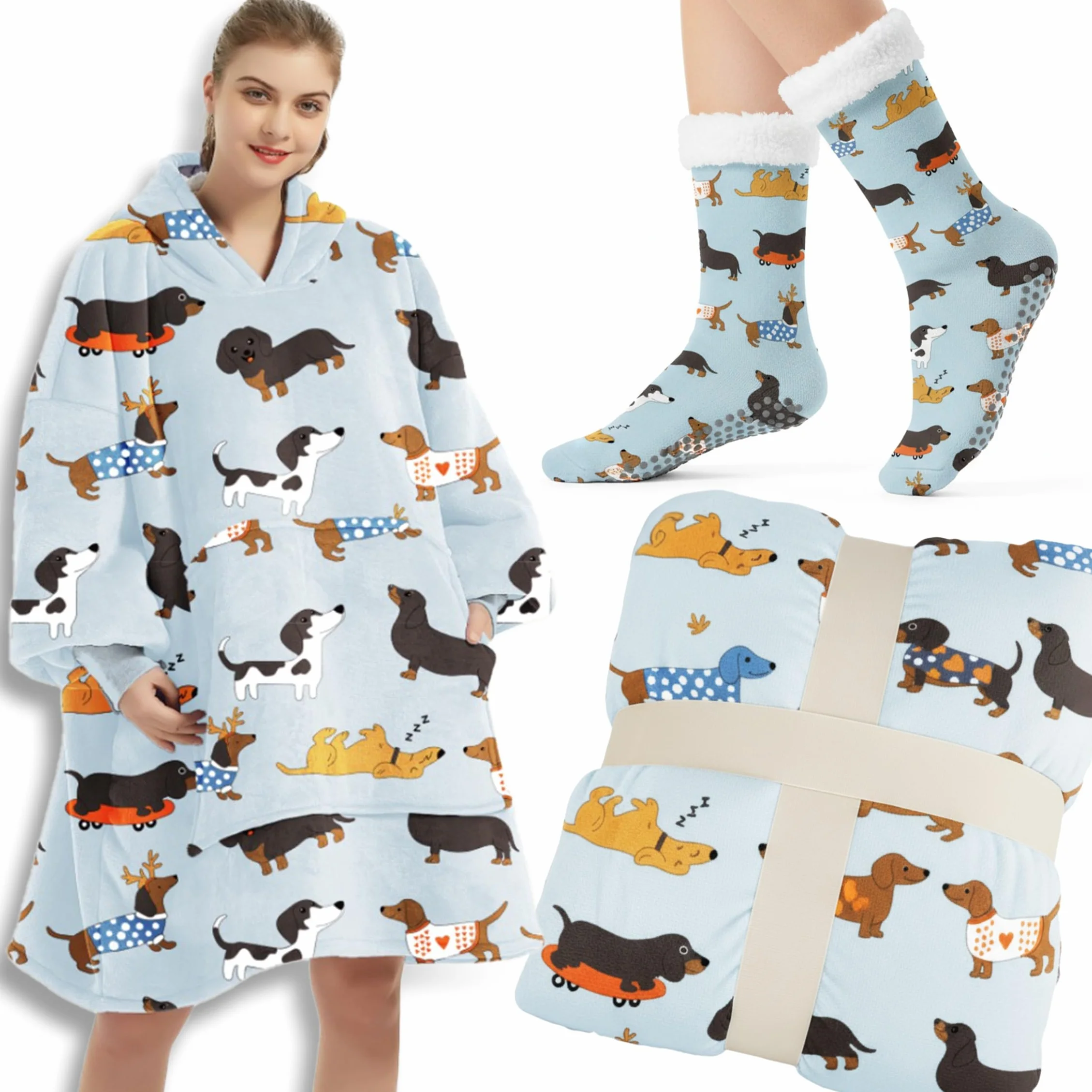 VIRELLA Kocobluza Oversize Dwuwarstwowa Polar XXL + Sherpa z Kapturem i Kieszenią – Gruba Bluza Koc Unisex
