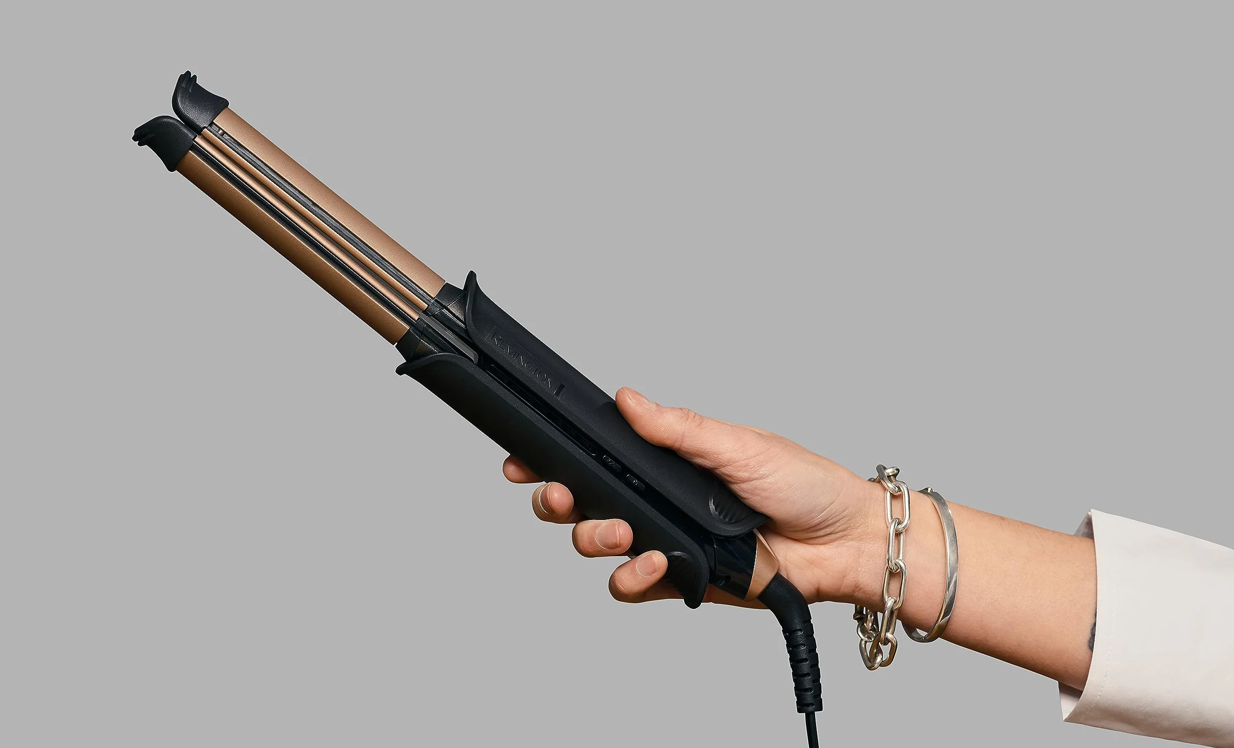 Remington prostownica do włosów i lokówka (2w1), łatwe przełączanie trybu prostowania/kręcenia dzięki nakładką FlexiCovers, temp. 150-230°C, wyświetlacz cyfrowy, ONE Straight & Curl Styler S6077