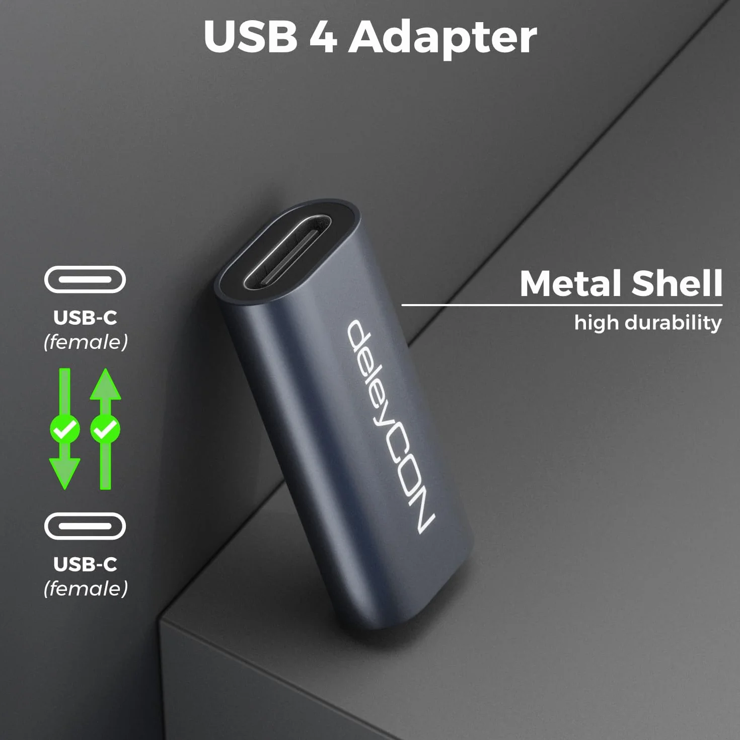 deleyCON Złączka USB-C 40 Gbps, 240 W, 8K60Hz, USB 4.0 - Aluminiowa Obudowa - Gniazdo do Gniazda - Przedłużenie Kabla USB-C, do ładowania i Danych, Smartfon, Tablet, MacBook, Notebook, PS5 itp.