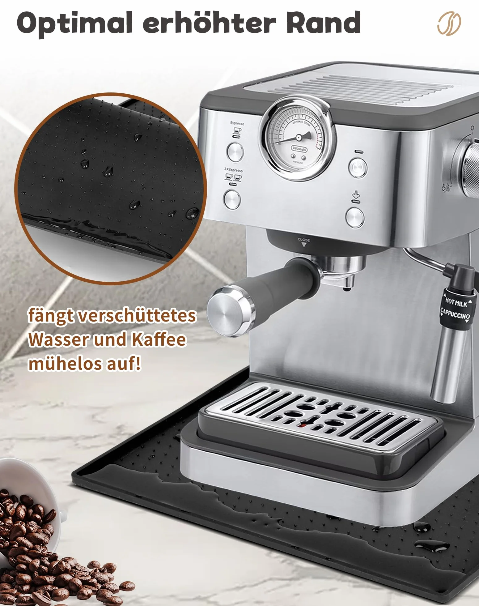 Mata silikonowa pod ekspres do kawy De Longhi Magnifica Philips LatteGo Siemens EQ6 48x30 cm czarna