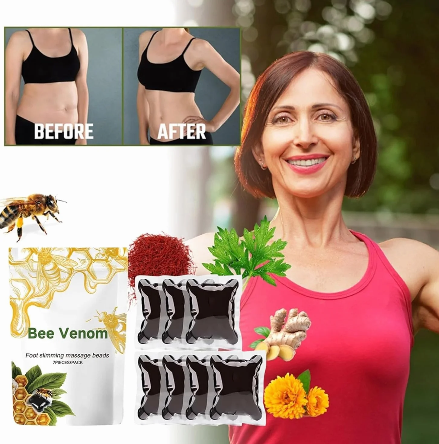Bee Venom Lymphatic Drainage & Slimming Foot Soak Beads, Lukmlca Bee Venom Foot Soak, Aprolo Detoxingherbs Cleansing Foot Soak Beads, Bee Venom Lymphatic Foot Soak for Relief Relax (3 Bag/21 PCS)