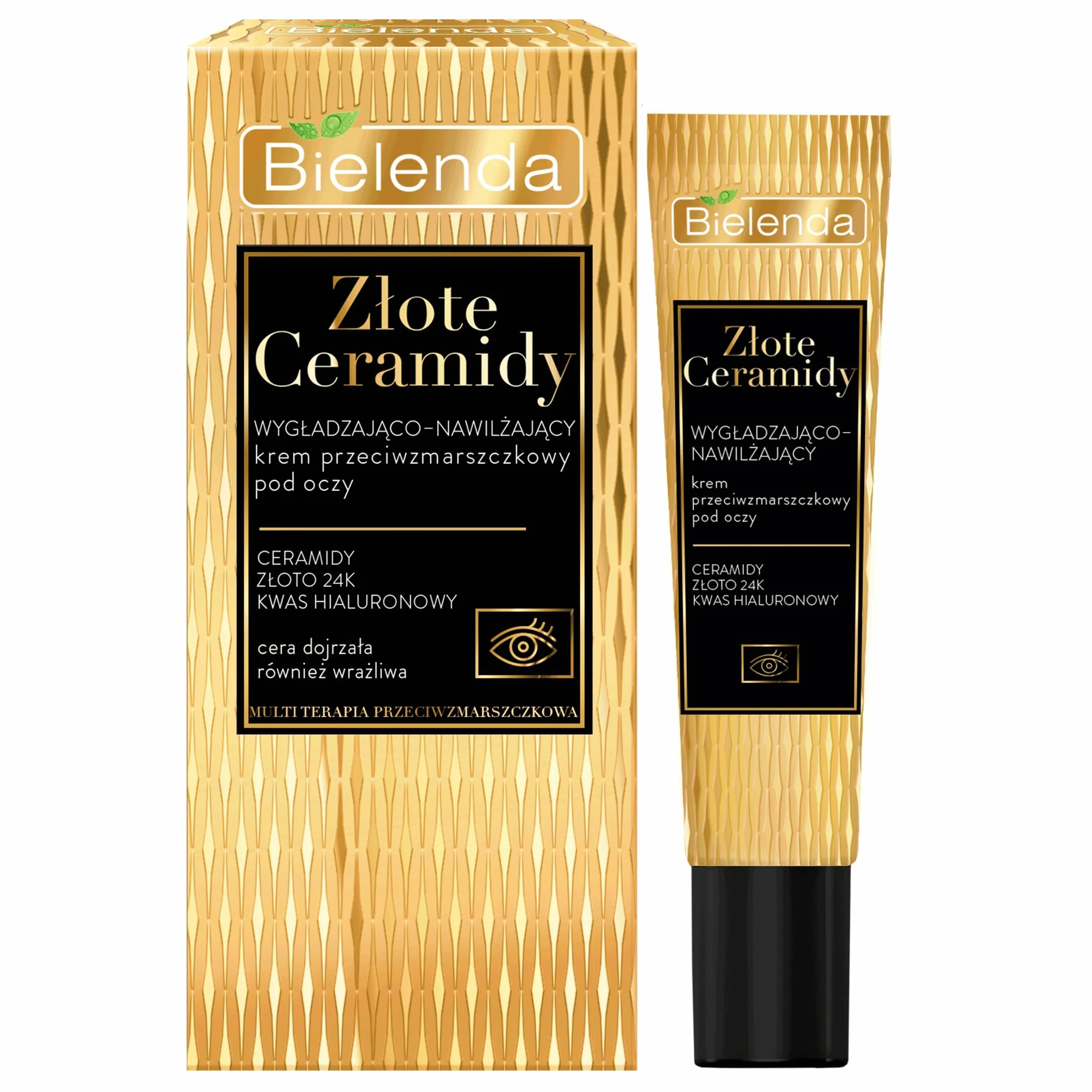 Bielenda Złote Ceramidy, Wygładzająco-nawilżający krem przeciwzmarszczkowy pod oczy, 15 ml