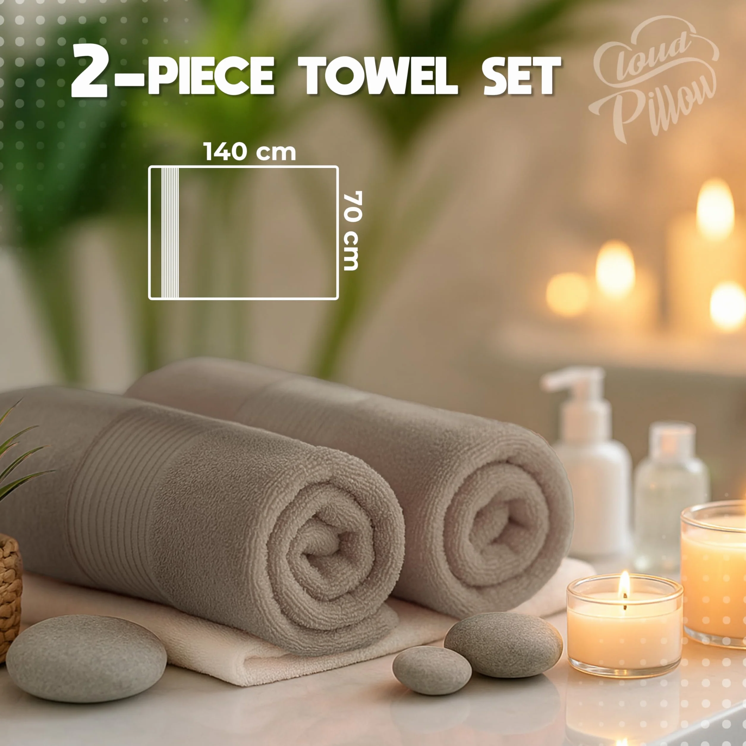 Ręczniki kąpielowe Cloud Pillow 70x140 cm 100% bawełniane 500 g/m² Oeko-Tex 2 sztuki
