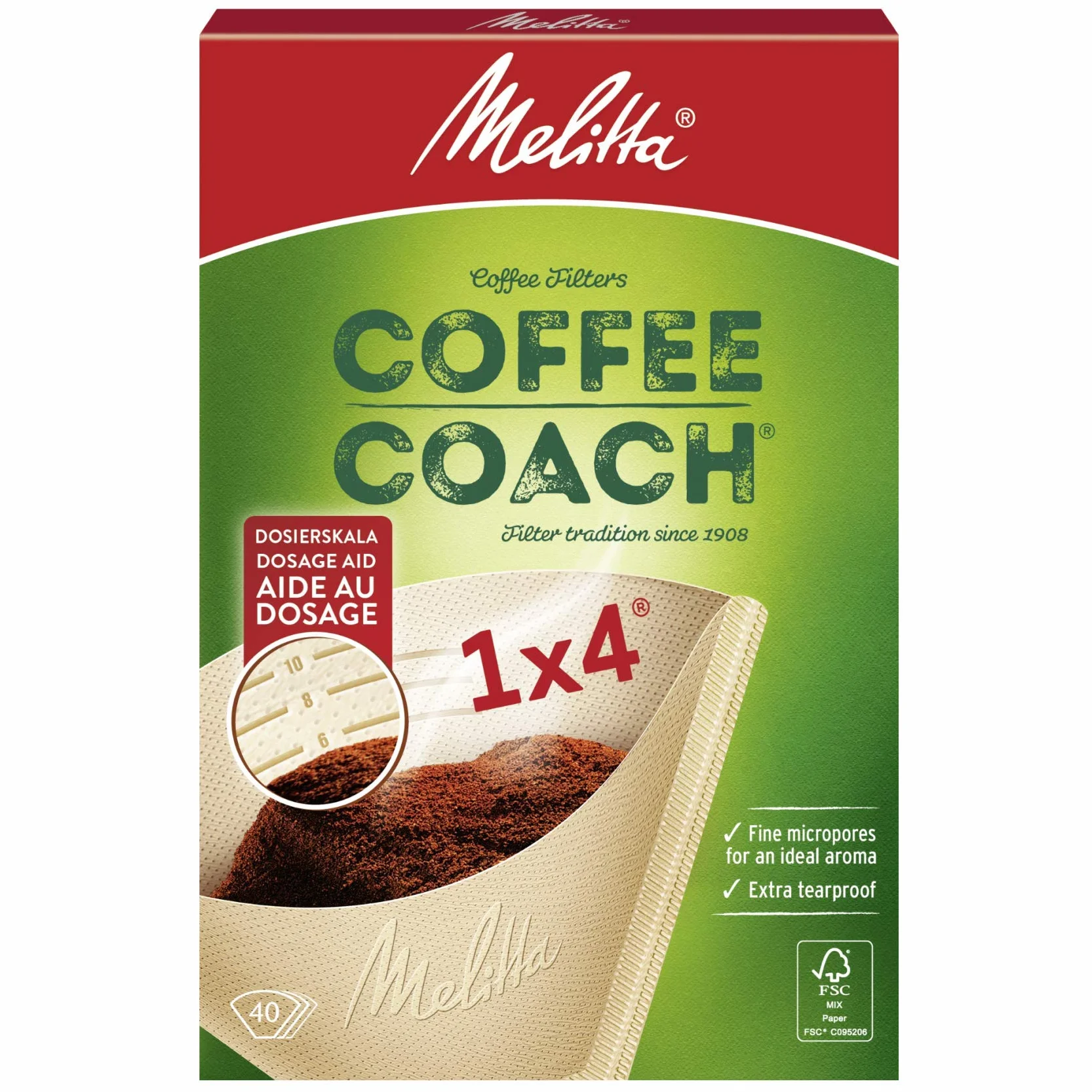 Melitta Coffee Coach torebki filtrujące 1x4 brązowe 40 sztuk papier