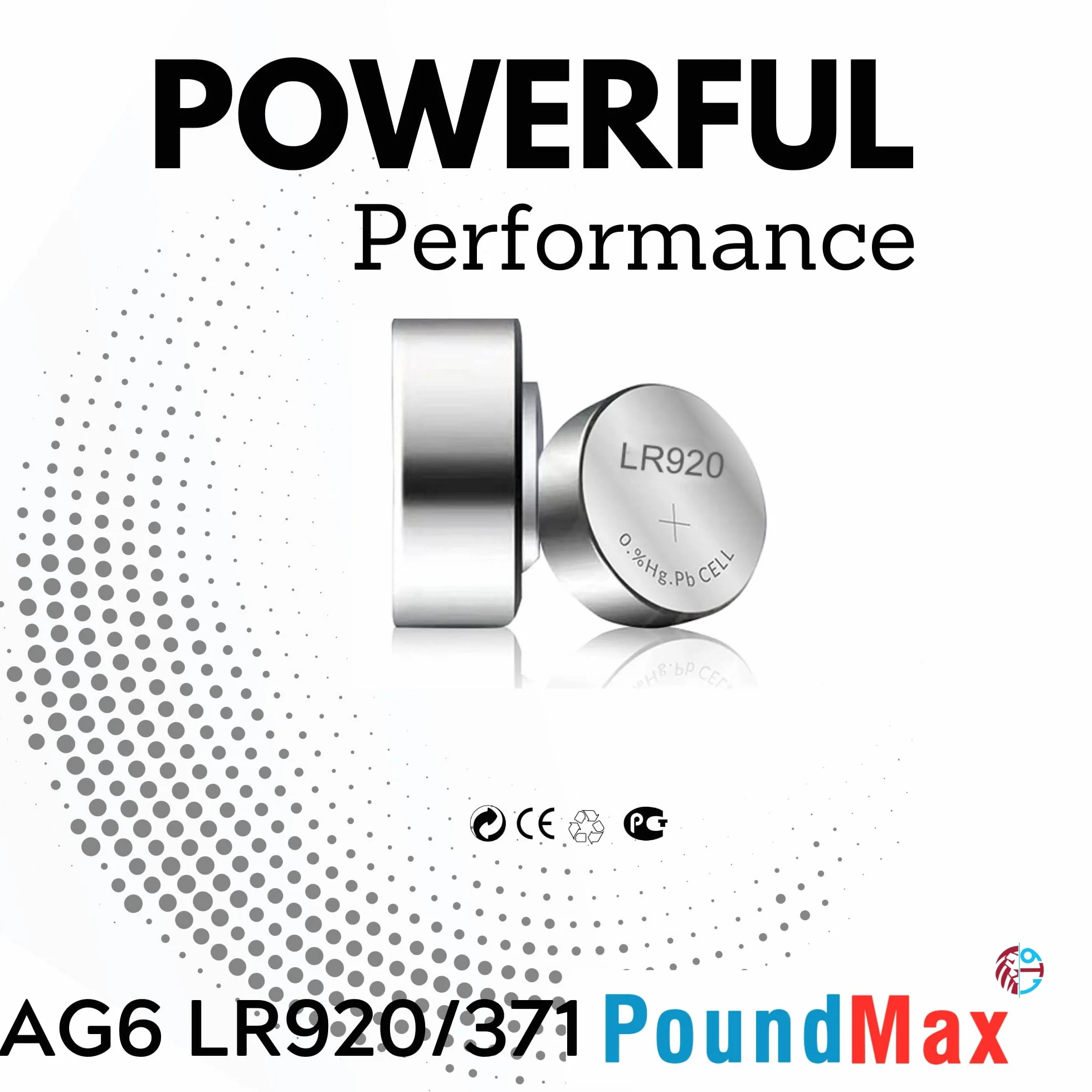 10 x AG6 370 371 LR921 LR69 SR920SW LR920 1,5 V PoundMax alkaliczna bateria guzikowa