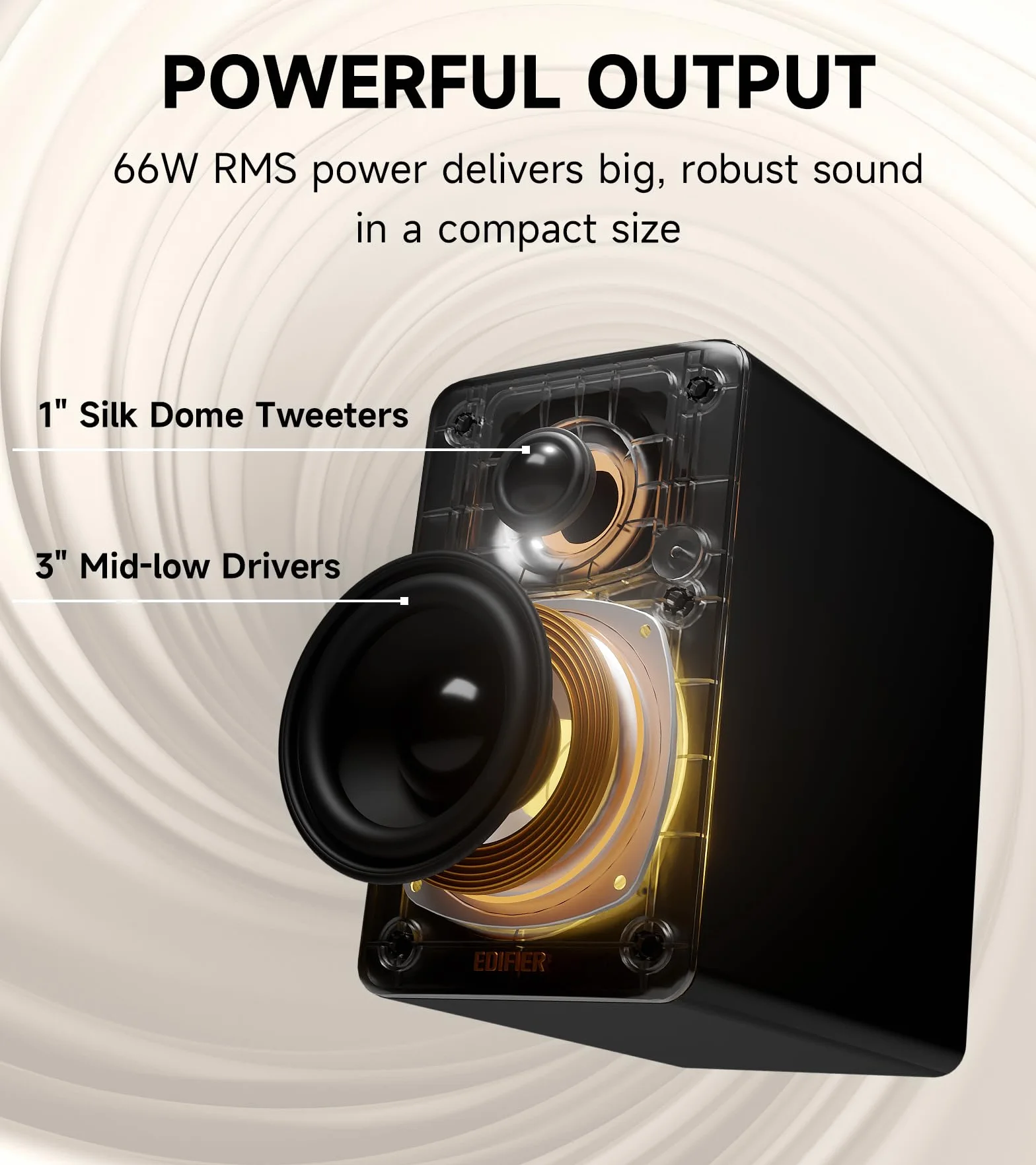 Edifier M60 Głośnik Multimedialny, Bluetooth 5.3, 66W RMS, Hi-Res Audio & Bezprzewodowy, LDAC, 3" Bas & 1" Tweeter, Wejścia USB-C & Aux, Panel dotykowy, Kompaktowy głośnik biurkowy