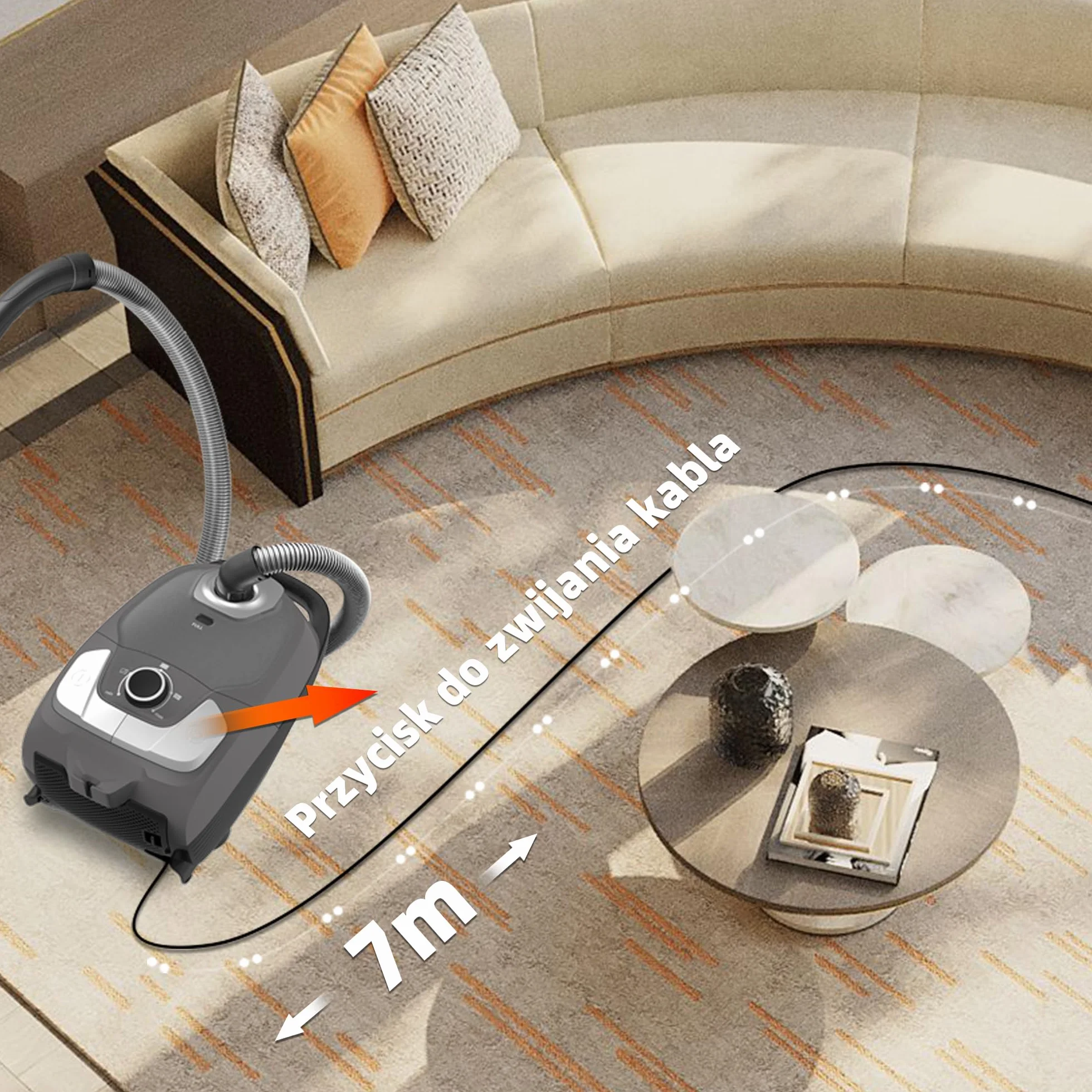 Odkurzacz workowy Akitas C11 Pet 900W z turboszczotką 7m przewód 10m zasięg 70dB
