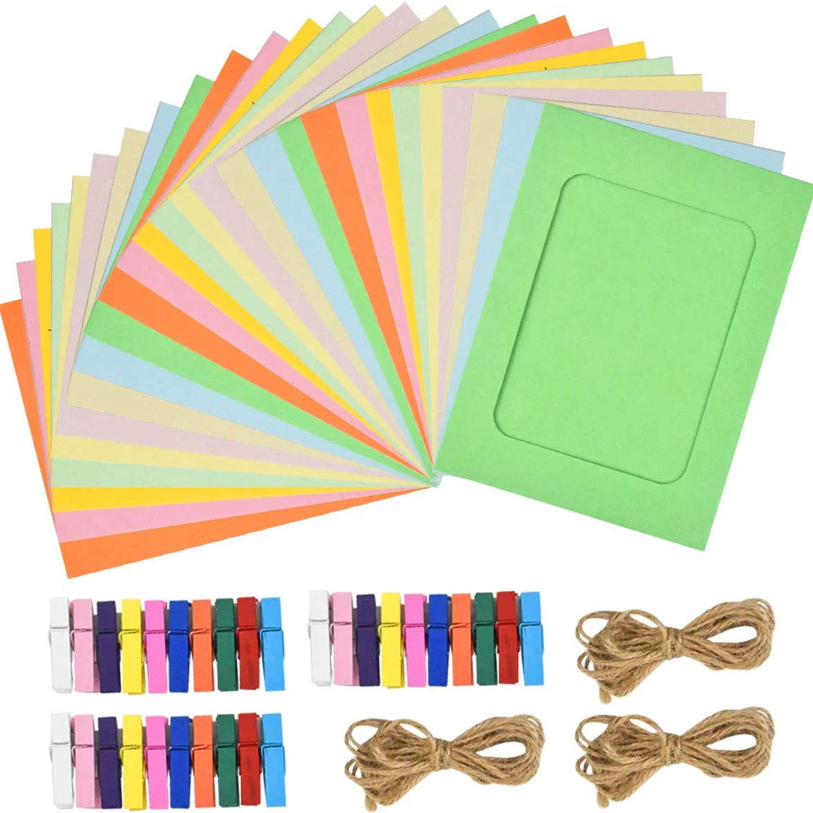 Kolorowa papierowa ramka na zdjęcia 30 szt. z klipsami 15x10 cm dekoracja ścienna