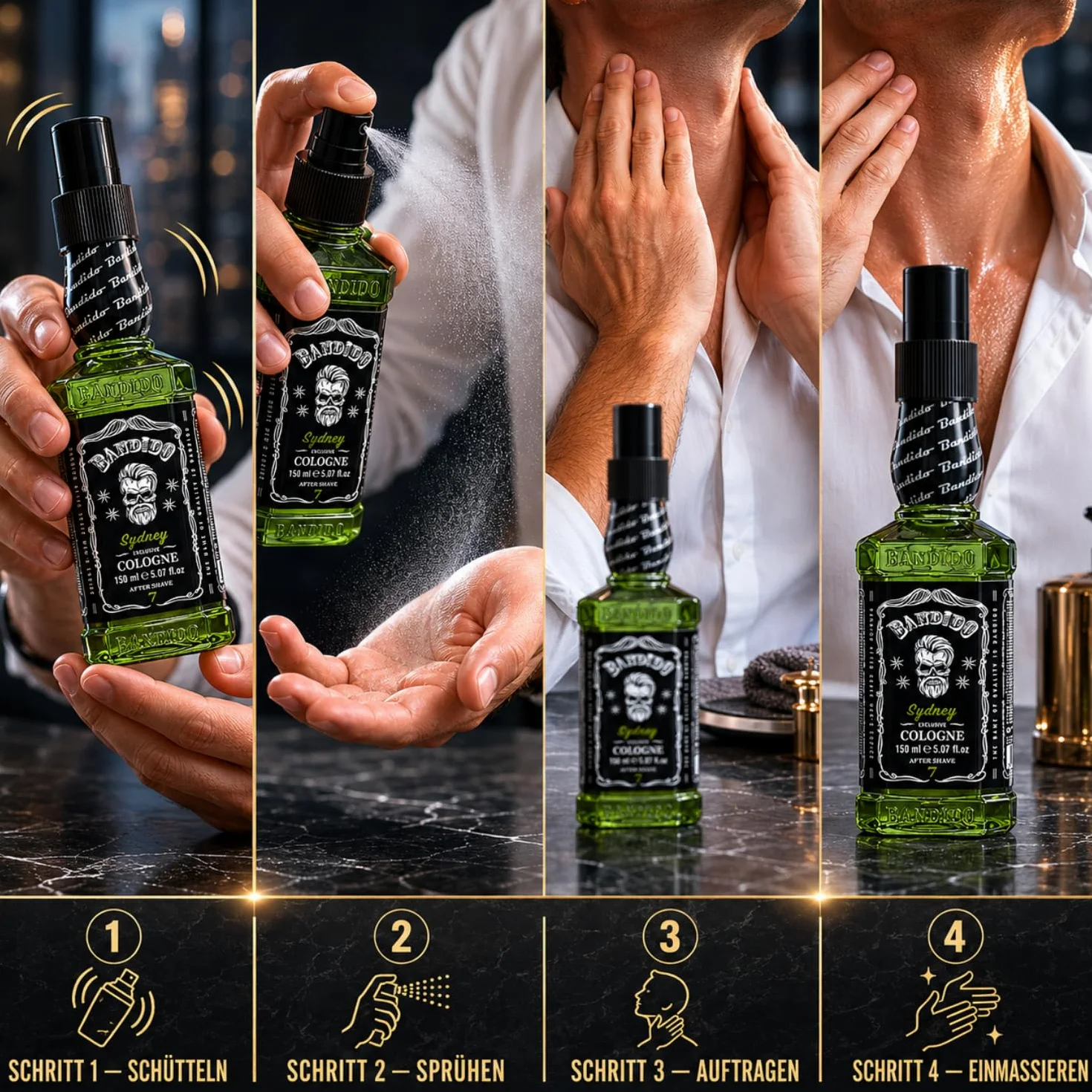Bandido Woda kolońska męska 150 ml Army After Shave Men zapachowa woda do golenia dla mężczyzn, odświeża, chłodzi długotrwały zapach, zapobiega powstawaniu poparzeń po goleniu (wojskowy, 150 ml)
