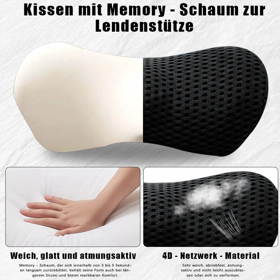 Lumbar Support Pillow z pianki z pamięcią kształtu, ergonomiczna poduszka lędźwiowa z paskami, poduszka na bóle pleców, poduszka podpierająca do foteli samochodowych i biurowych, do