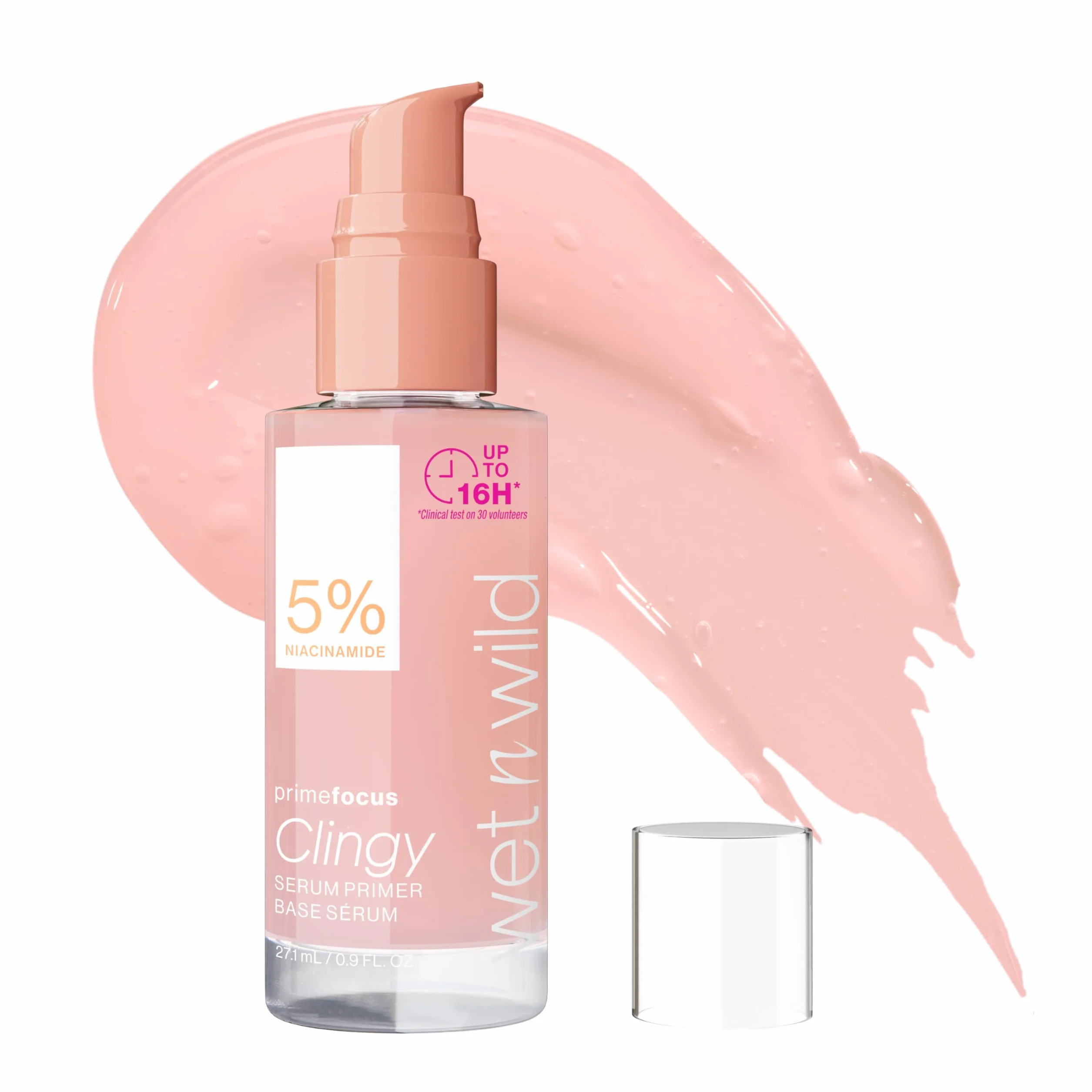 Wet n Wild Prime Focus Clingy Serum Primer, Baza pod Makijaż, Utrwala Makijaż do 16 Godzin, Nawilżająca i Odżywcza Formuła z Niacynamidem i Gliceryną, Zapewnia Rozświetlenie