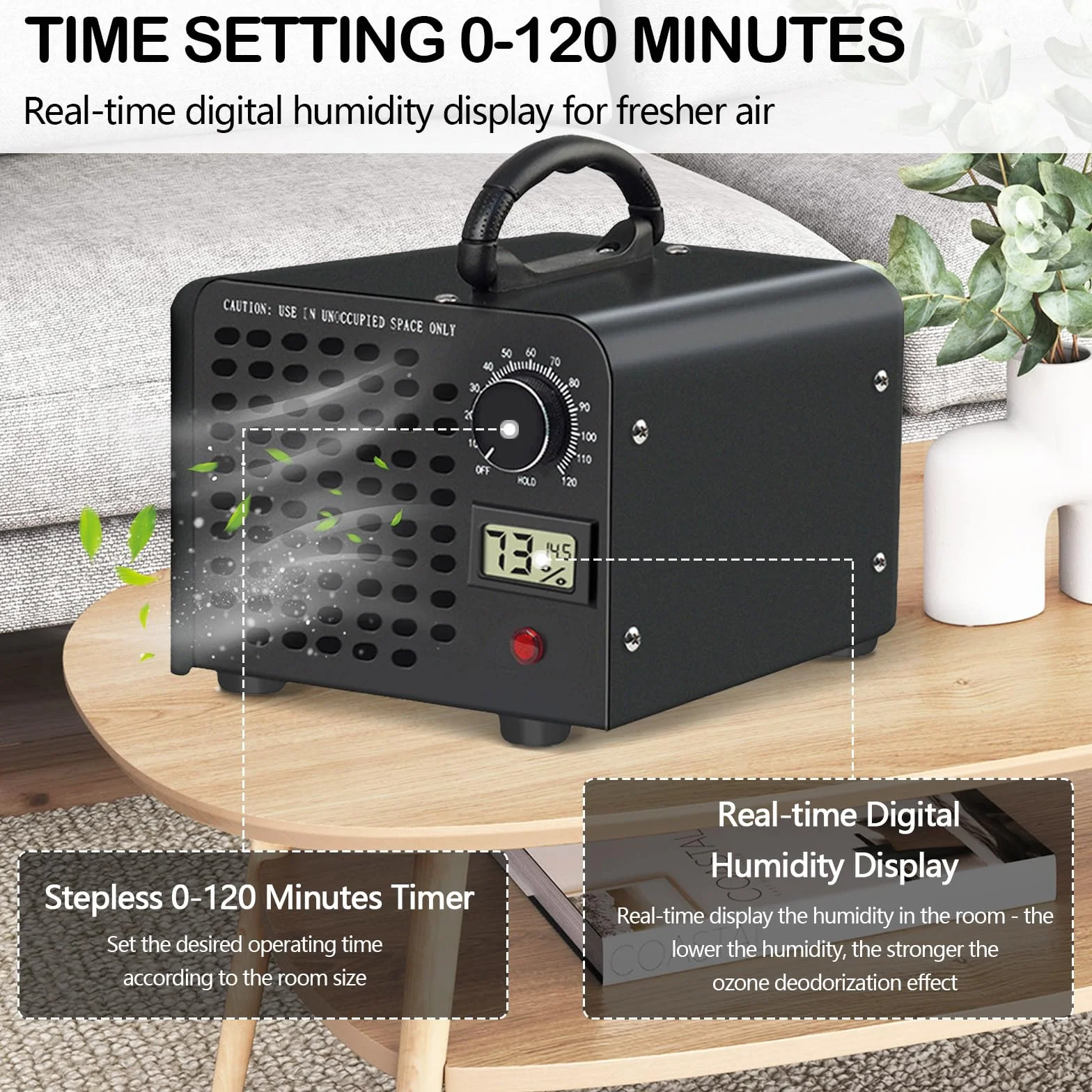 Generator ozonu 60000 mg/h oczyszczacz powietrza 120 W do 1200 m² z timerem 120 min
