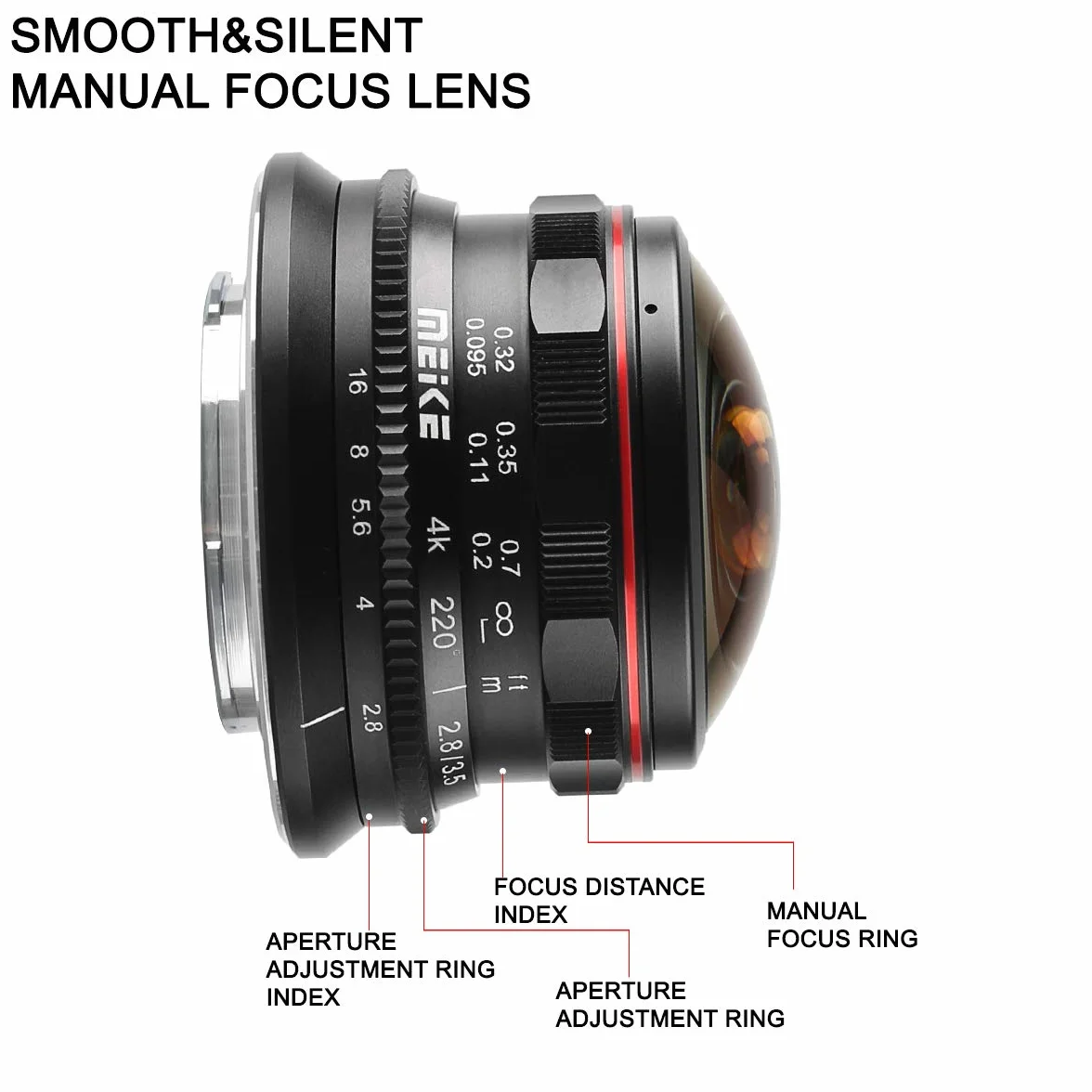 Meike 3.5mm f2.8 220-stopniowy obiektyw rybie oko z ręcznym ustawianiem ostrości kompatybilny z aparatami Olympus Panasonic Lumix M4/3 MFT GH4 GH5 GH6 OM-1