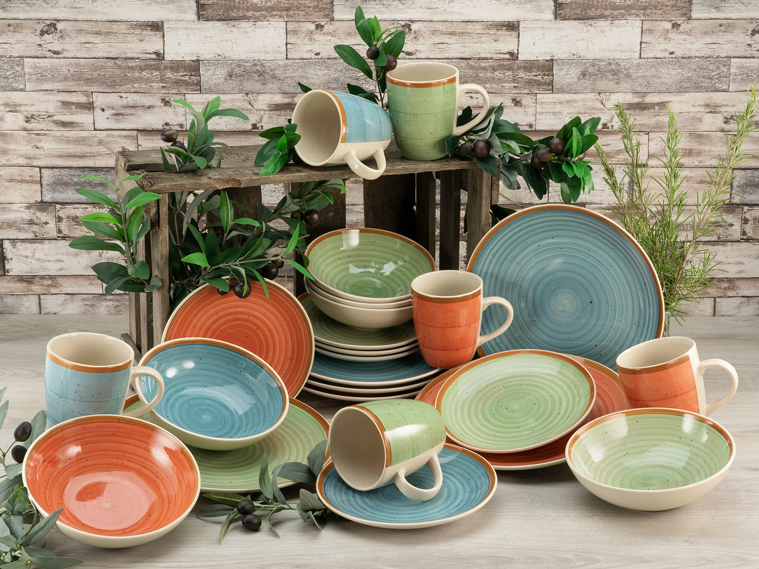 CreaTable, 22851, seria Country, 24-częściowy zestaw naczyń, serwis kombi z kamionki, nadaje się do mycia w zmywarce i używania w kuchence mikrofalowej, wysokiej jakości produkcja