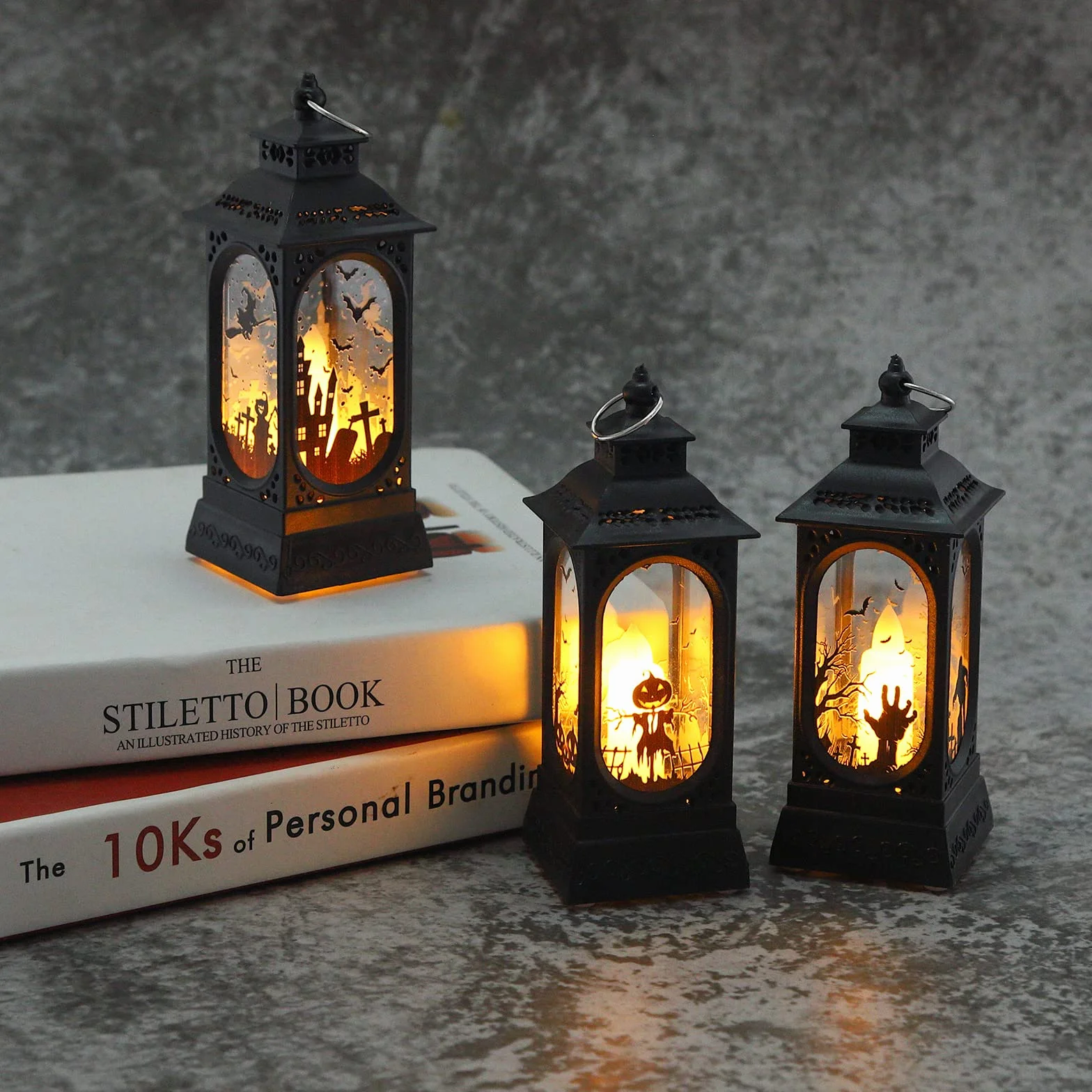 Świeca LED halloweenowa 3 szt. latarnia retro lampa olejna dekoracyjna plastikowa wisząca