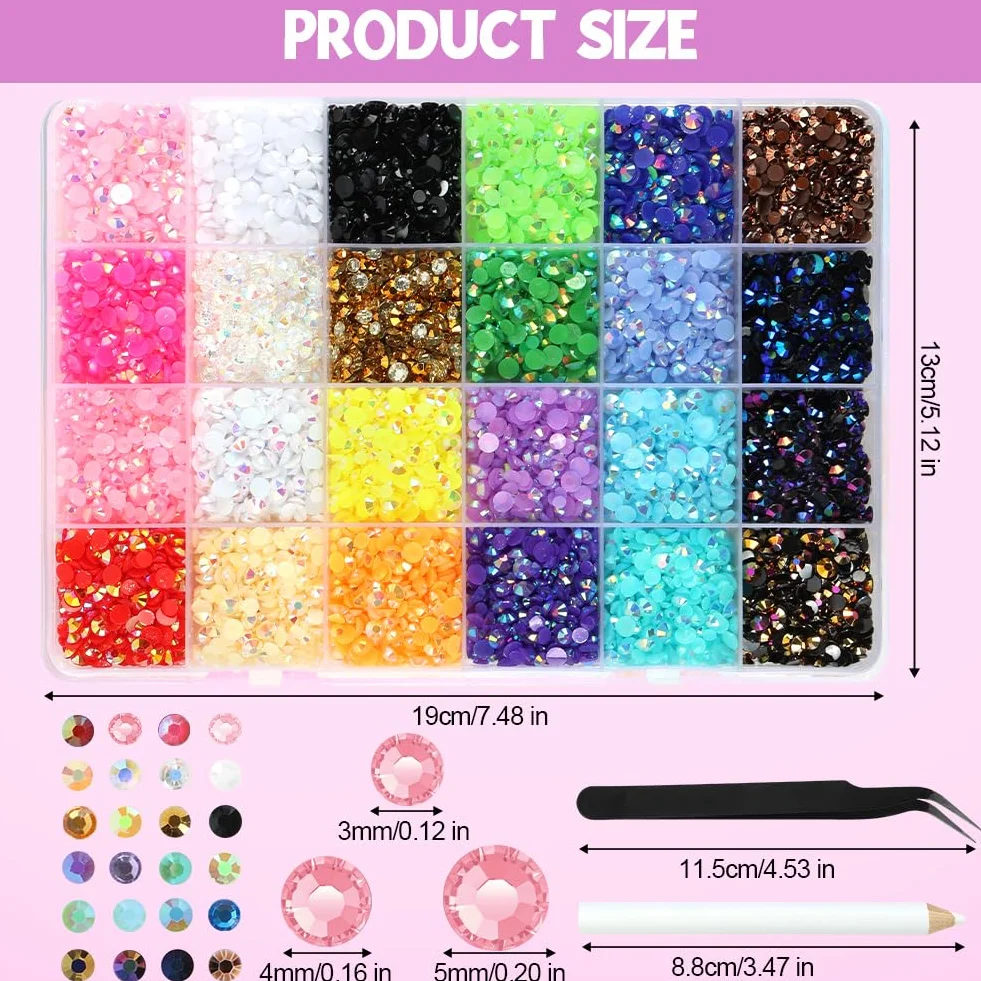 Rhinestone do zdobienia paznokci, 24 kolory z brokatem, do twarzy, rękodzieła oczu, zdobienia paznokci, DIY, dekoracji i rzemiosła, ubrania