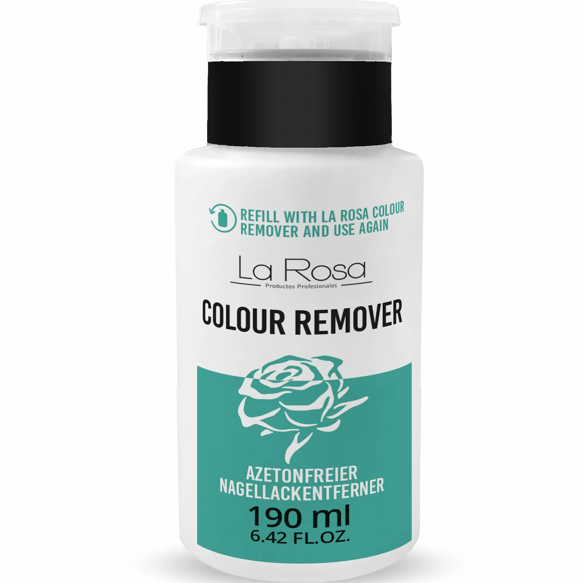 LaRosa Bezacetonowy ZMYWACZ do paznokci 190ml z pompką umożliwiającą oszczędną i wygodną aplikację - COLOUR REMOVER