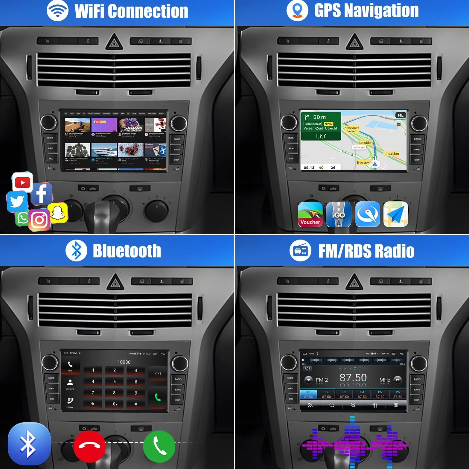 [2+64G] CAMECHO radiowe do Opel Corsa d/Astra h/Zafira b/Meriva/Vivaro, 7-calowy ekran dotykowy, obsługuje Carplay/Android Auto/Mirrorlink, WiFi, GPS, FM, Bluetooth, EQ