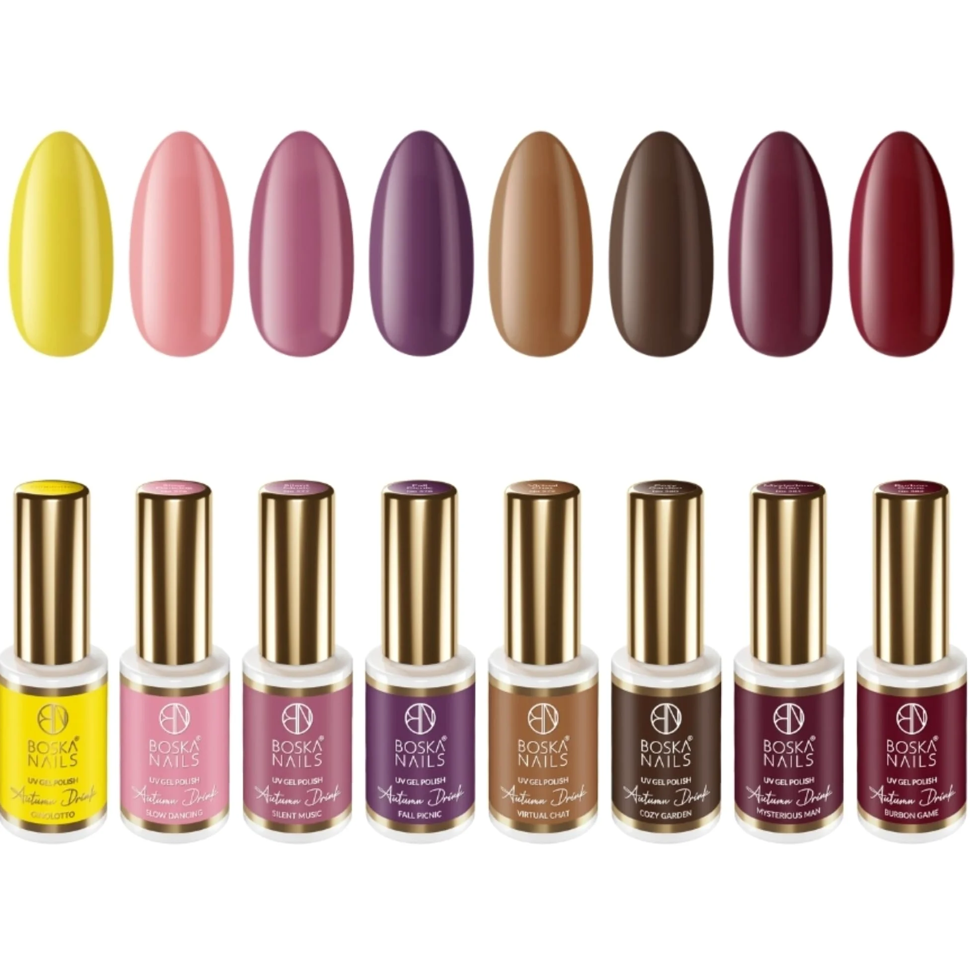 Autumn Drink Gel lakier do paznokci, zestaw 8 x 6 ml, kolor jesienny, UV/LED, lakier hybrydowy, długotrwały do 3 tygodni, wysoko pigmentowany, do zdobienia paznokci i "zrób to sam"