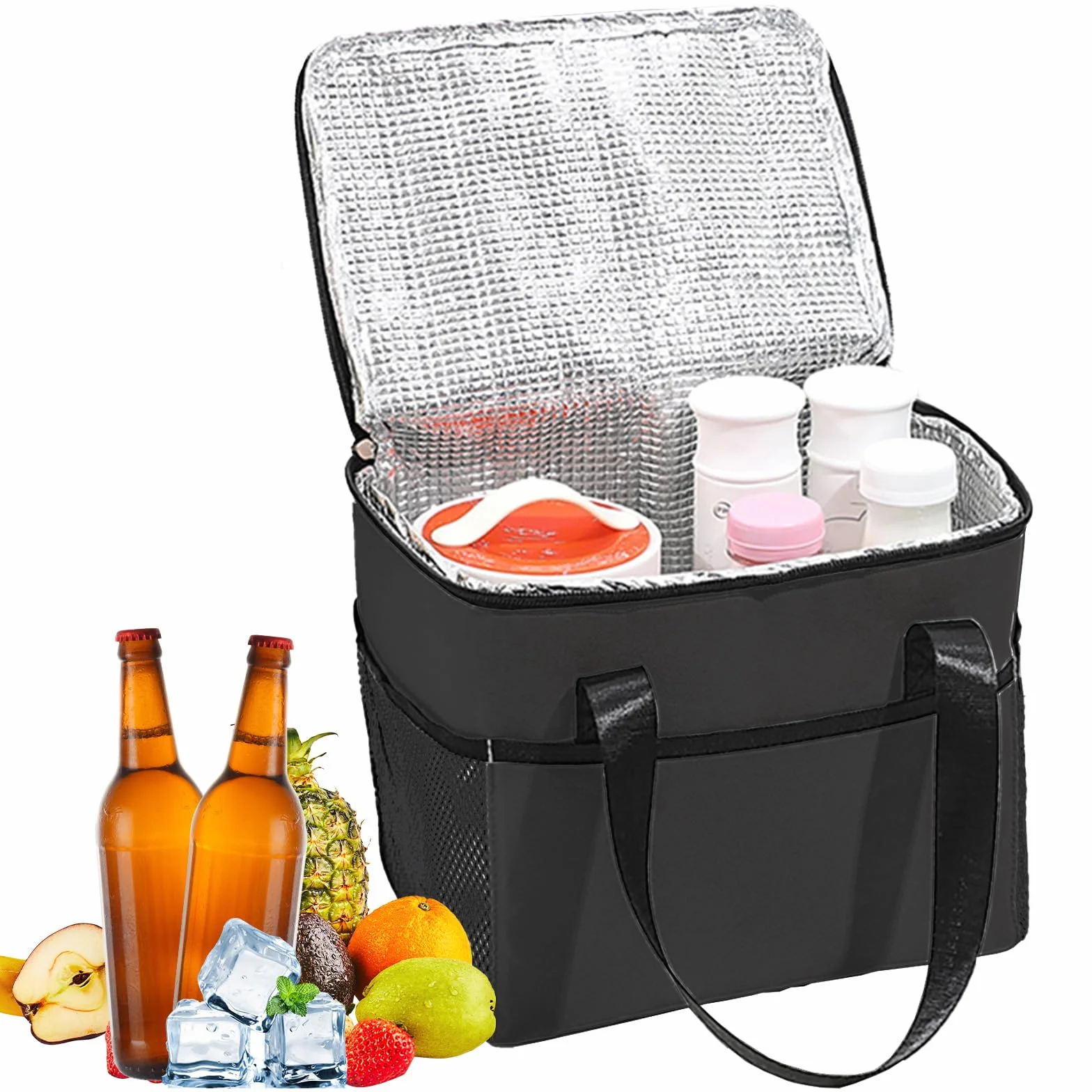 Składana torba termoizolacyjna na lunch, termiczny pojemnik na lunch 8 l, torba na lunch, 23 x 17,5 x 20 cm, zmywalna aluminiowa podszewka, izolacja termiczna i chłodzenie