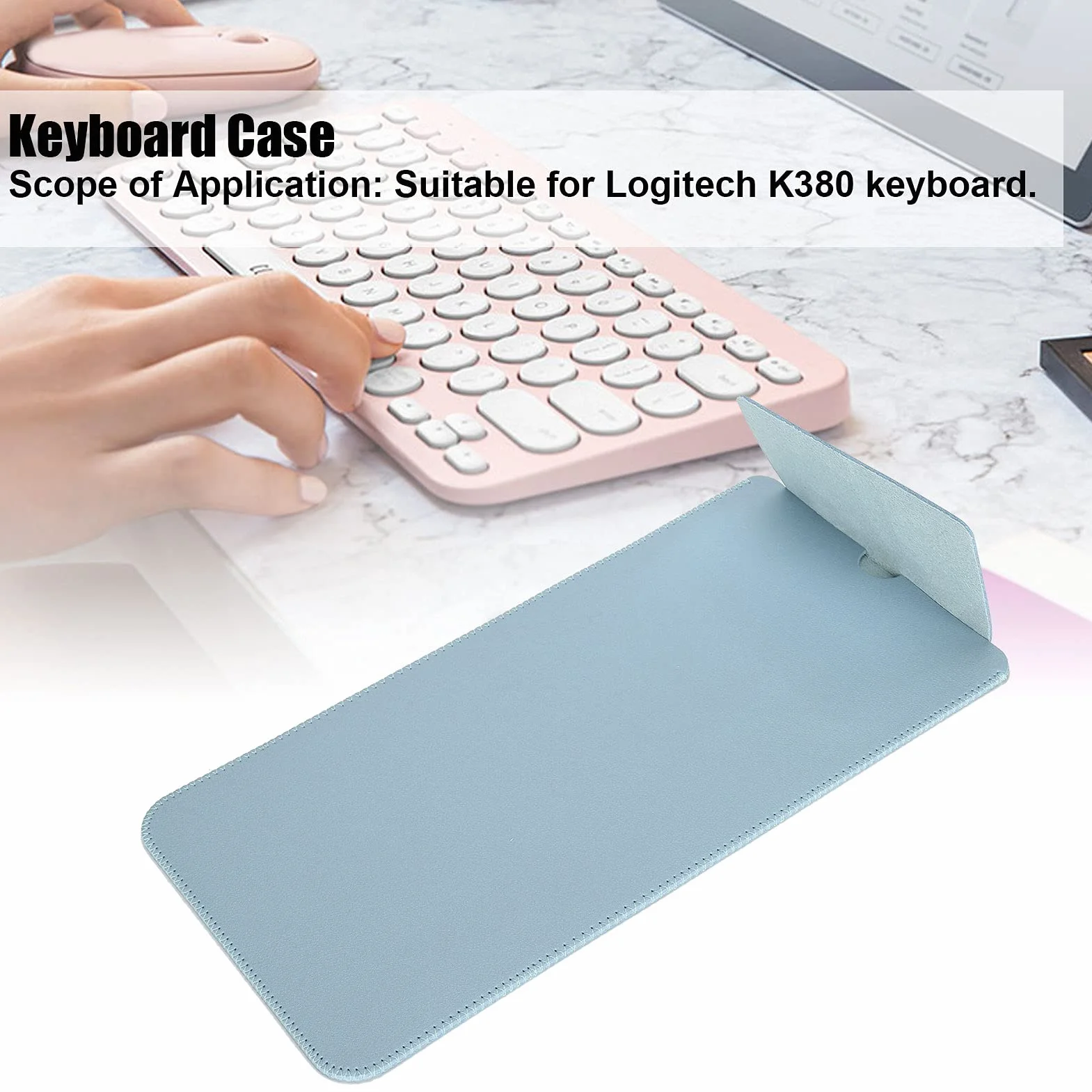 Etui na klawiaturę Logitech K380, przenośne, przenośne, pyłoszczelne etui ochronne na klawiaturę, ze sztucznej skóry (niebieskie)