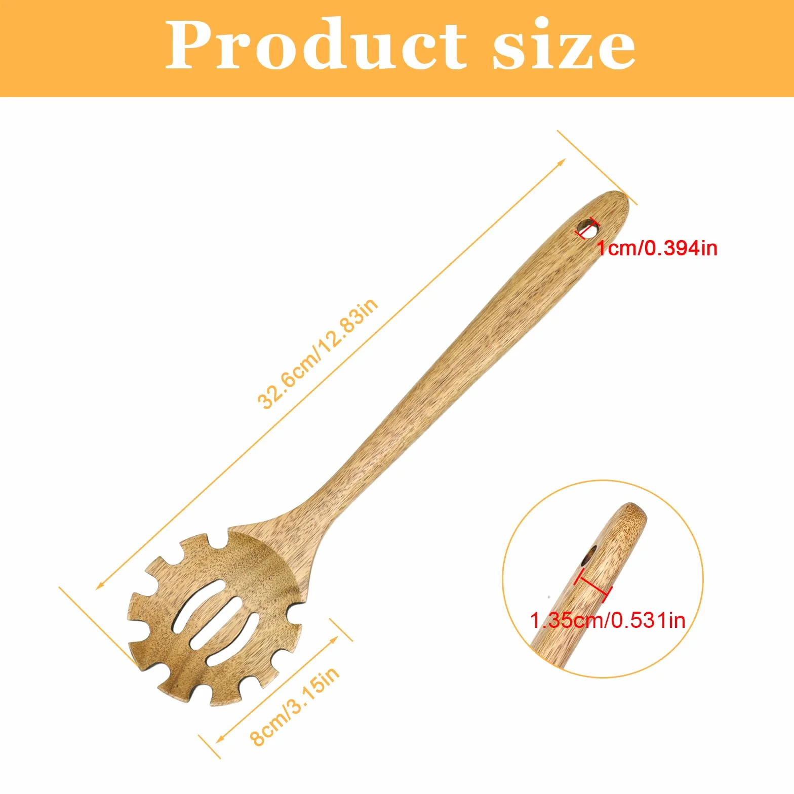 LINTRA Łyżka do makaronu 33 cm z zębami, drewniane szczypce do spaghetti