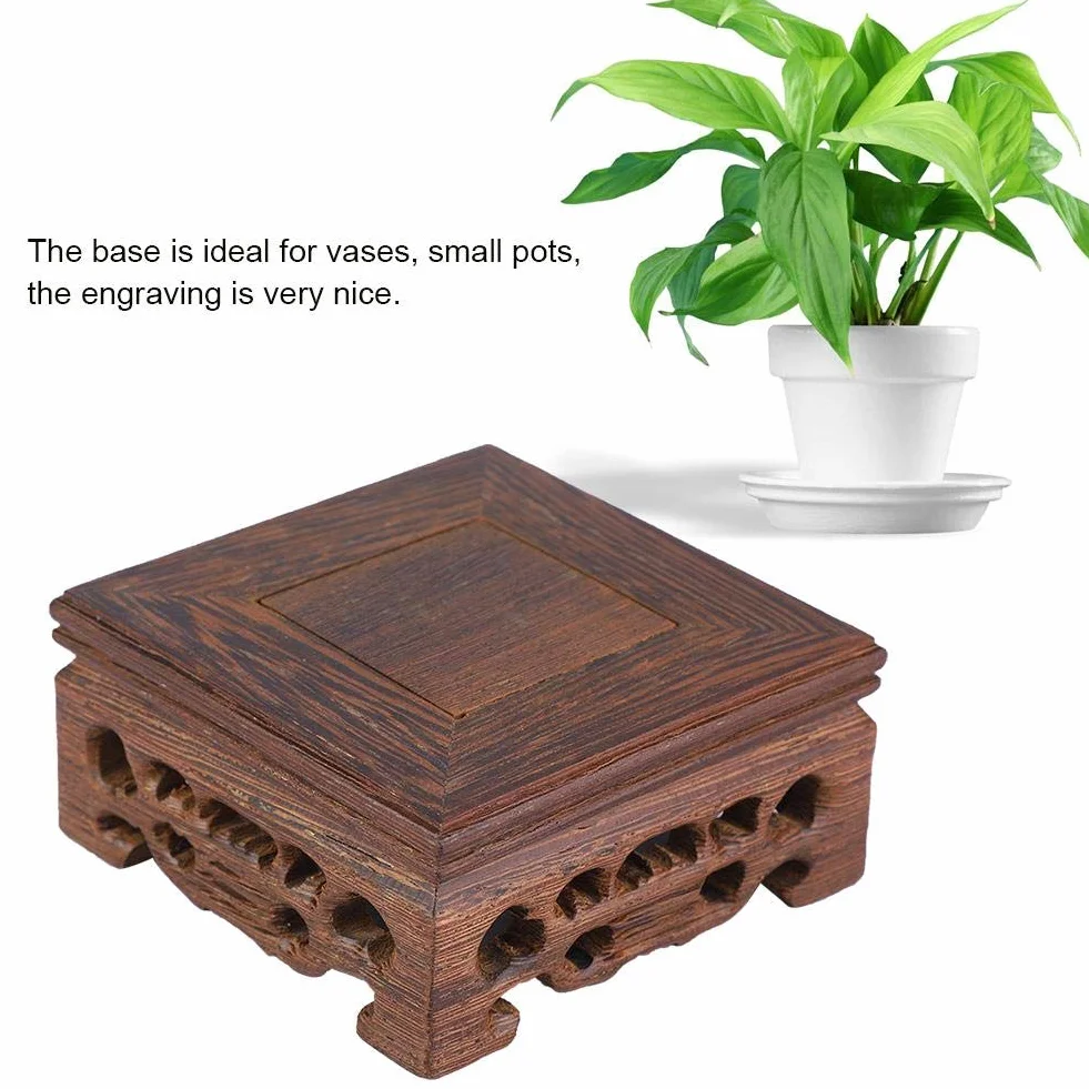 Oumefar Drewniana podstawa ekspozycyjna mały kwadratowy czajniczek podstawa bonsai stojak ekspozycyjny stojak do dekoracji biura domowego (8 x 8 x 3,7 cm)