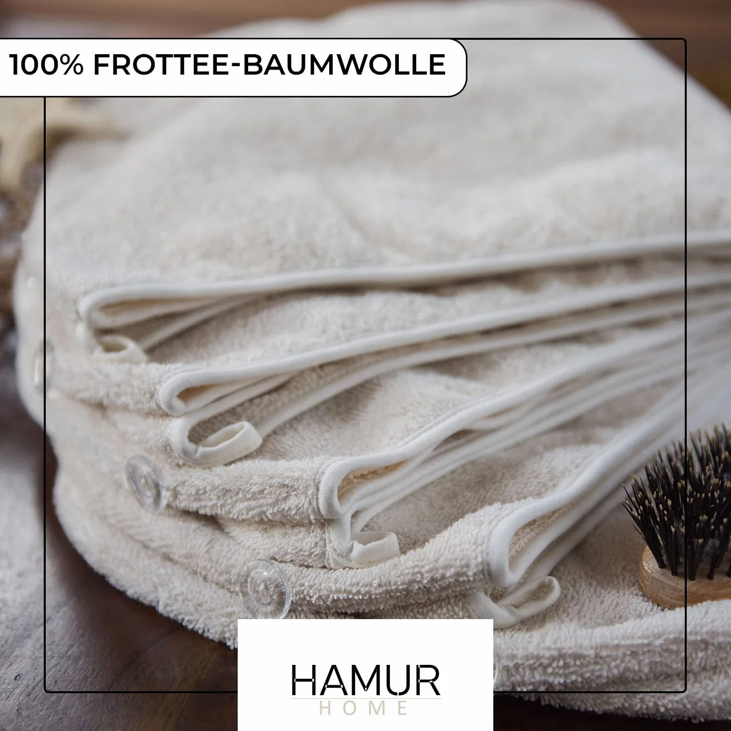 Hamur Home Ręcznik do Włosów Hair Towel Wrap Zapinany Na Guzik Wygodny Turban, Naturalny kolor bawełny Ecru 100% Bawełna frotte
