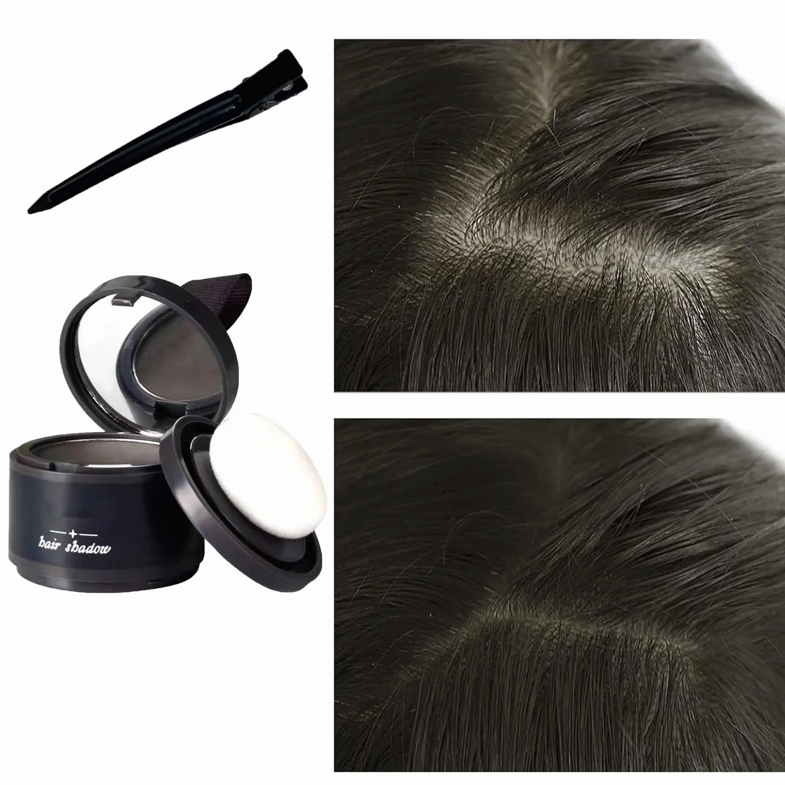 Hairline Powder,Natychmiastowa linia włosów w proszku,proszek z korzeni włosów,pokrywa korzeniowa,linia włosów,do wypełniania rozjaśnionych włosów,korektor korzeni włosów do makijażu dla(czarny)