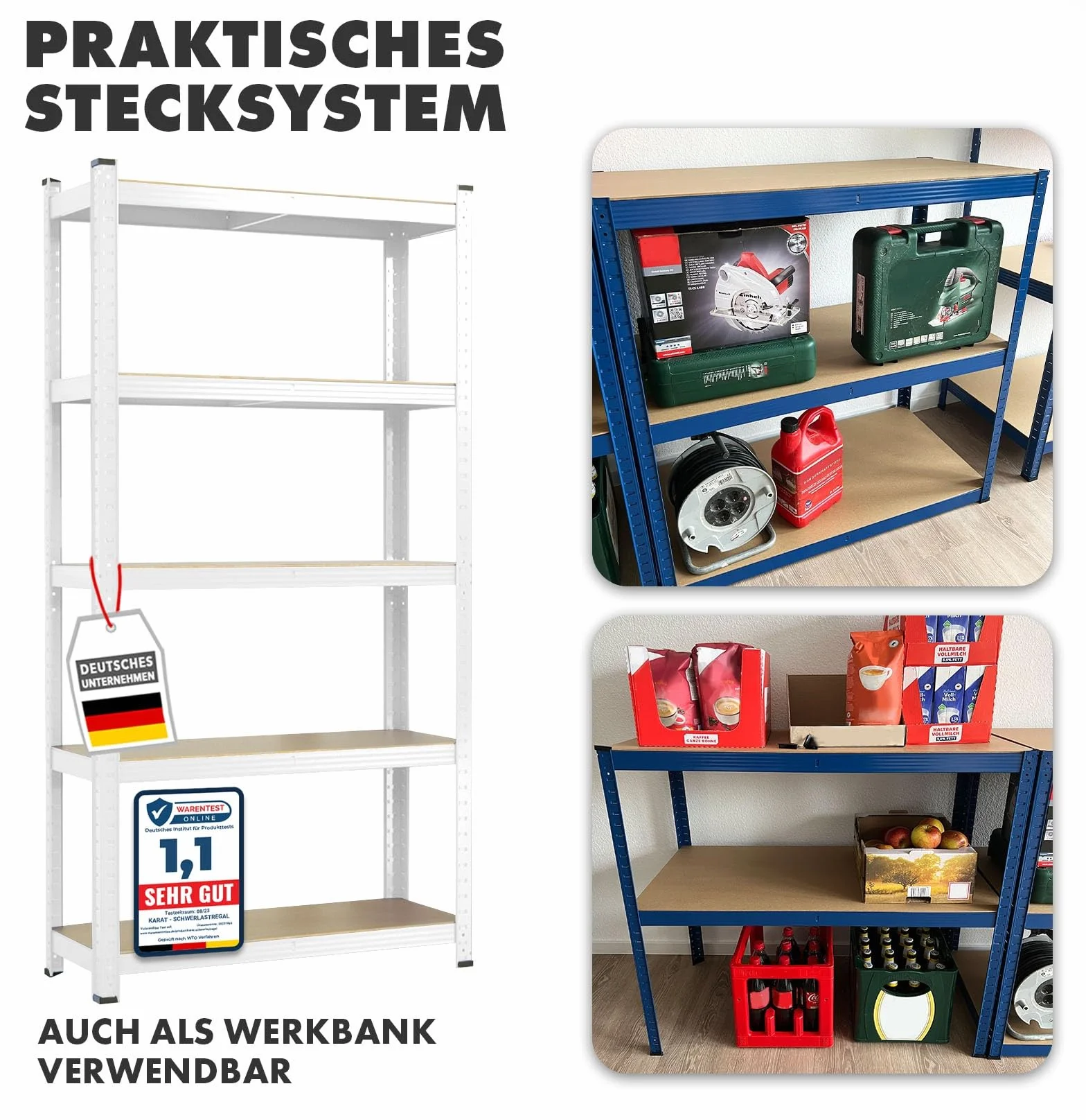 casa pura Regał do dużych obciążeń, 220 x 90 x 45 cm, biały | regał wtykowy, regał magazynowy, regał stojący, system wtykowy, montaż bez użycia narzędzi