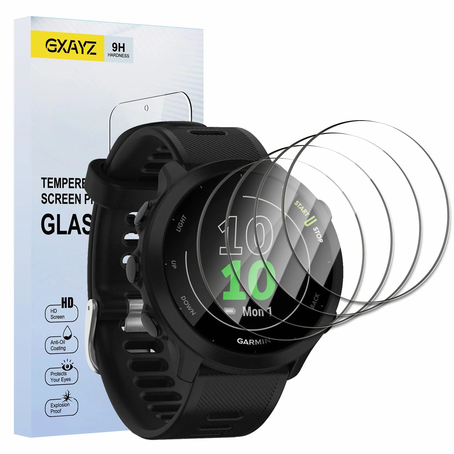 [4 sztuki] Szkło hartowane do Garmin Forerunner 55 GPS 42 mm, folia ochronna ekranu 10H, odporna na zarysowania, HD, bardzo odporna na wstrząsy osłona ekranu