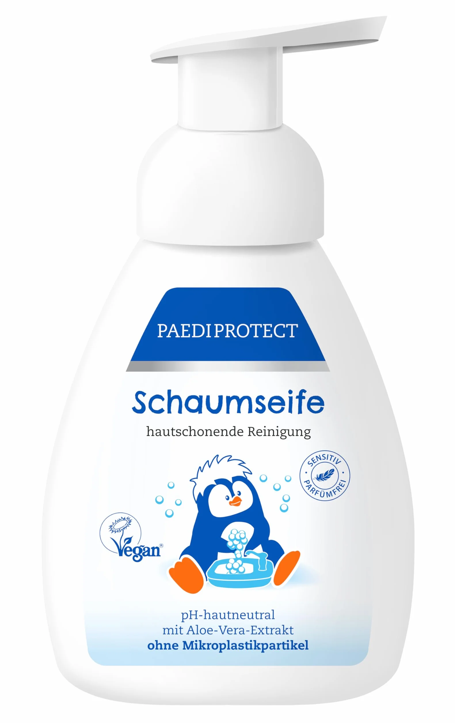 PAEDIPROTECT Mydło w piance dla dzieci i dorosłych 250 ml, bezzapachowe i nawilżające, antybakteryjne mydło z aloesem i gliceryną, oczyszczające, wzmacniające odporność i regenerujące, wegańskie mydło do rąk o neutralnym pH
