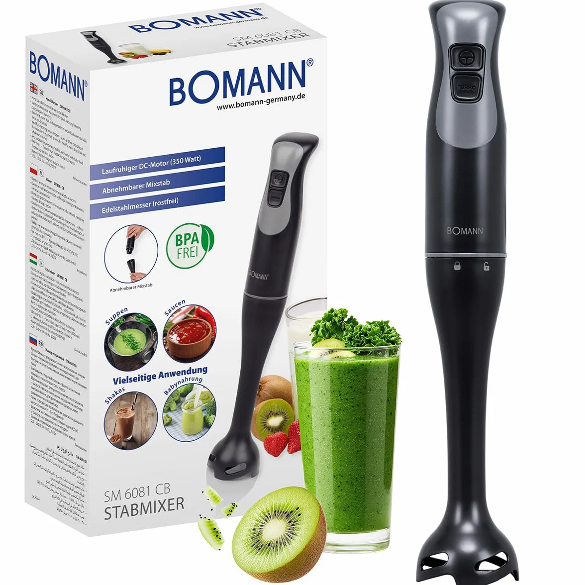 Bomann SM 6081 CB blender ręczny 350 W nóż ze stali nierdzewnej bez BPA