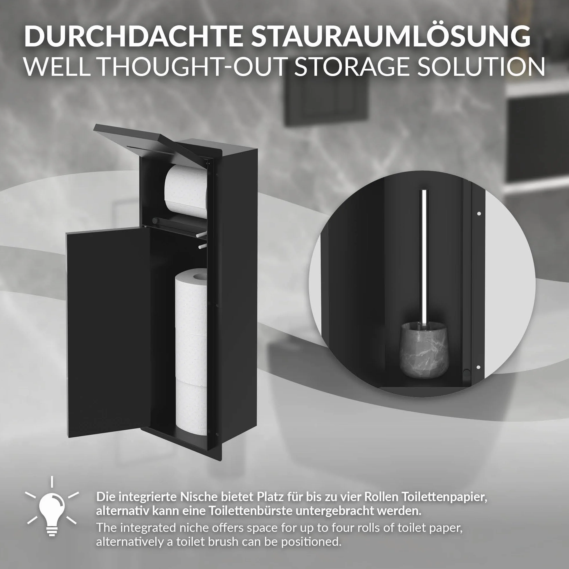 LuxeBath modul szafki podtynkowej ze stali nierdzewnej czarny 60x20x14 cm szafka lazienkowa z uchwytem na papier