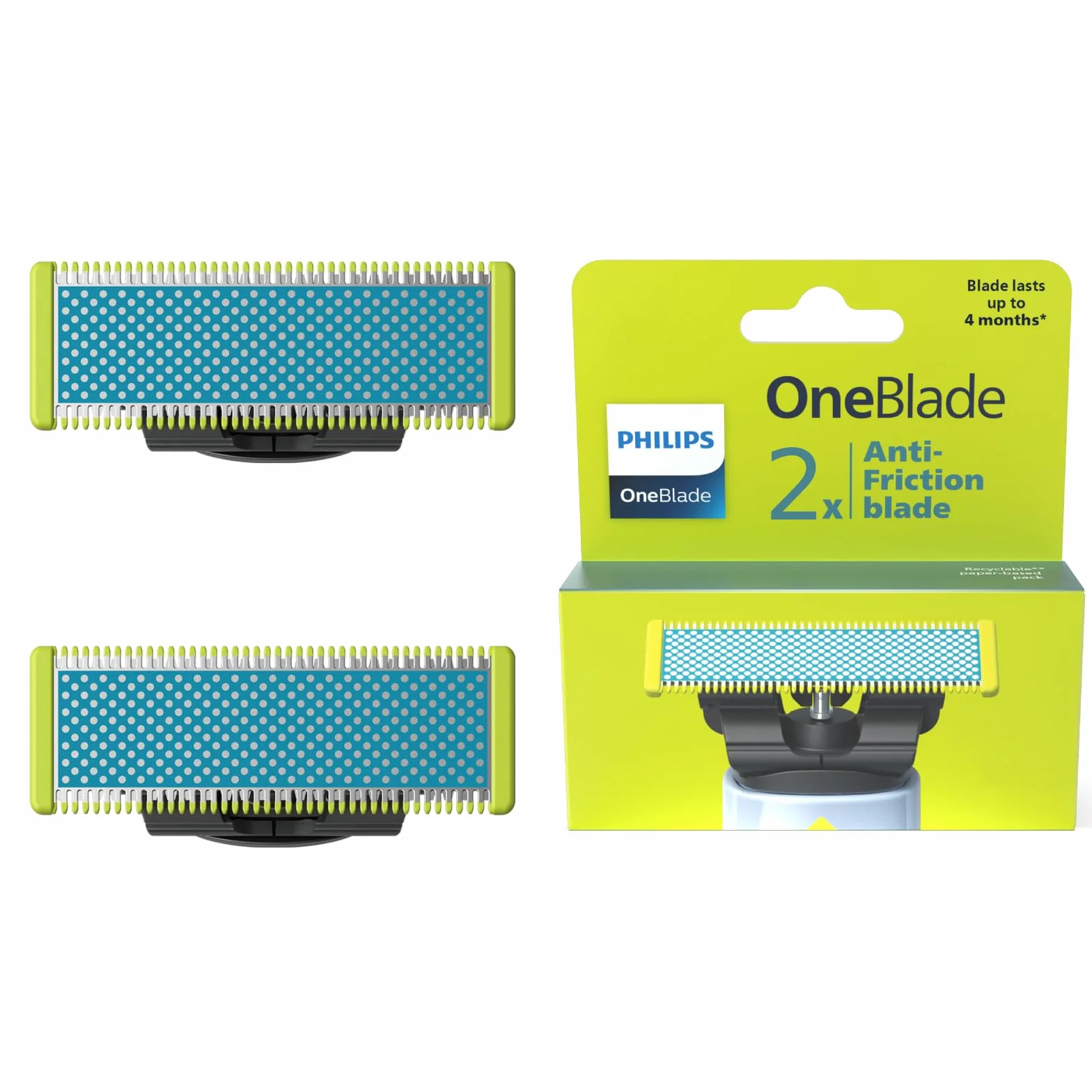 Philips OneBlade Ostrza do pierwszego golenia, 2 x wymienne ostrza zapobiegające tarciu, do golenia szczególnie wrażliwej skóry twarzy, QP225/50