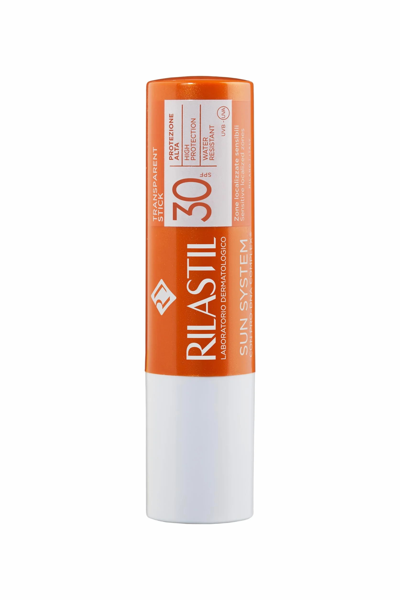 Rilastil Sun system Stick Solar Transparent SPF 30 do wrażliwych obszarów, wysoka ochrona, wodoodporny, 4 ml