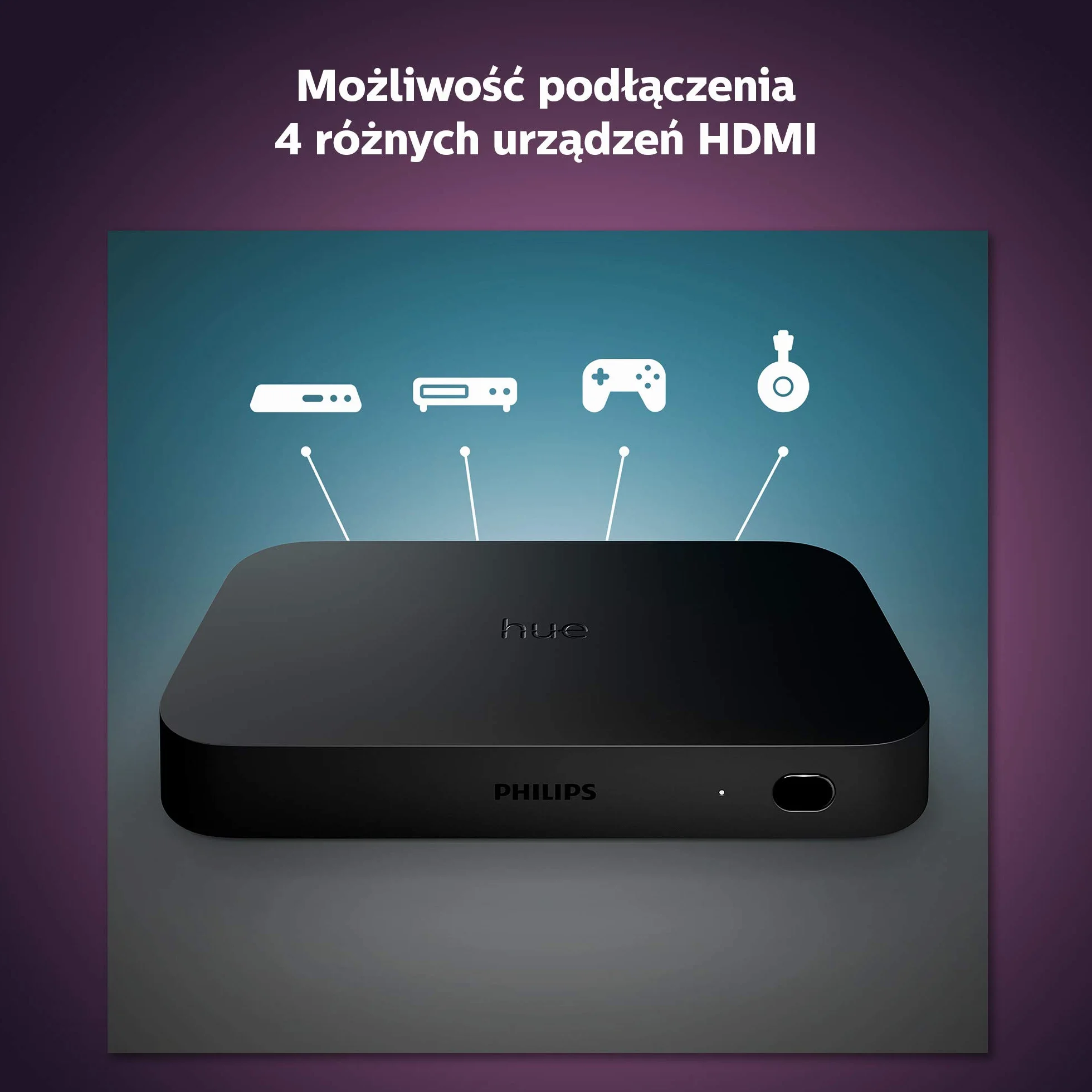 Philips Hue Play HDMI Sync Box, synchronizacja światła z TV i grą, do 4 urządzeń HDMI, 7 W, 240 V, czarny