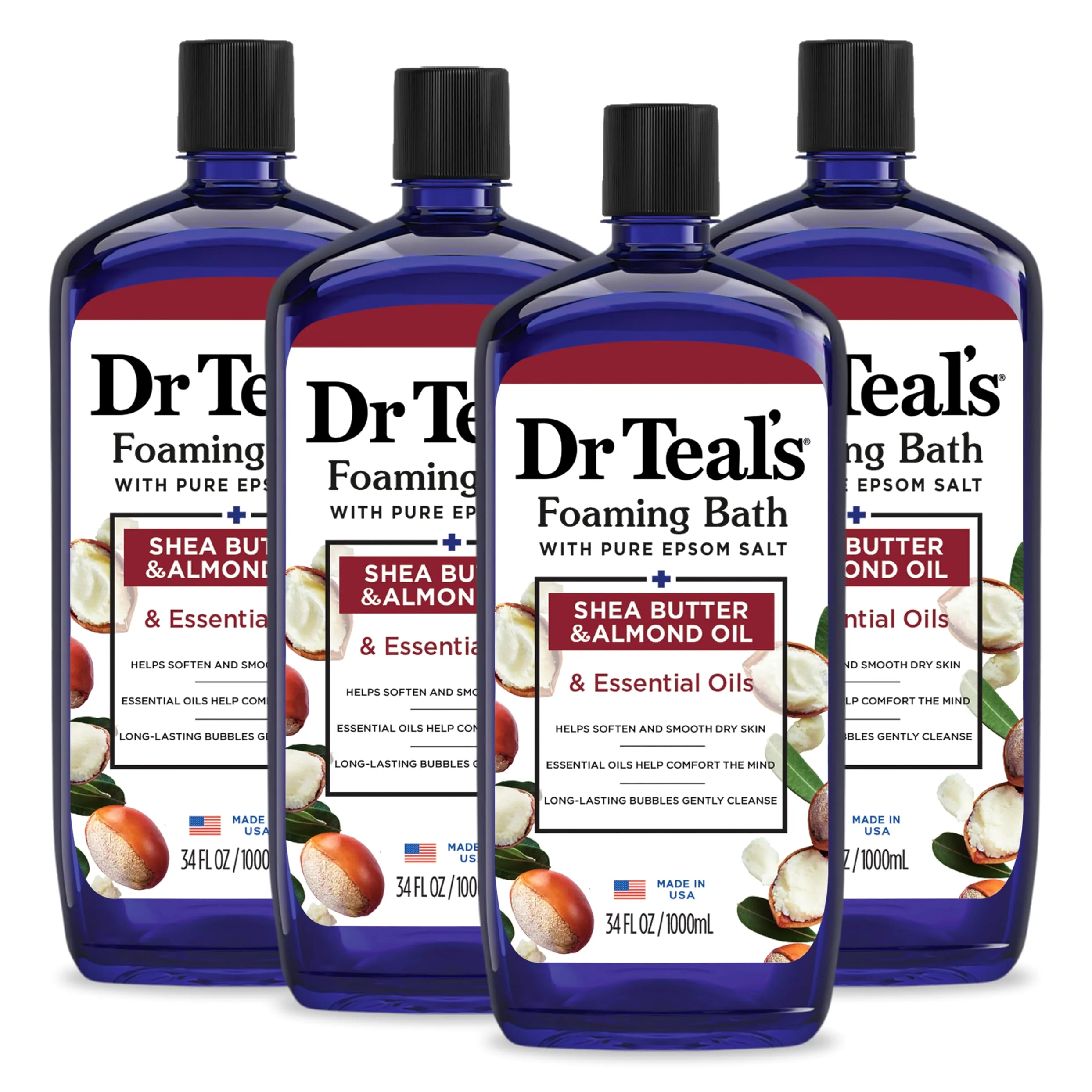 Dr Teal's Płyn do kąpieli z czystą gorzką solą, masłem shea i migdałami, 34 uncje (opakowanie może się różnić)