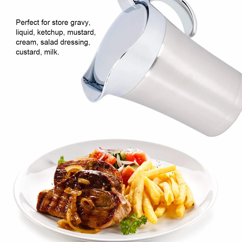 Sosjerka z pokrywką, stal nierdzewna 304, izolacja termiczna, podwójna ścianka, sos, łódź, dzbanek do serwowania, łatwy do nalewania (750 ml)