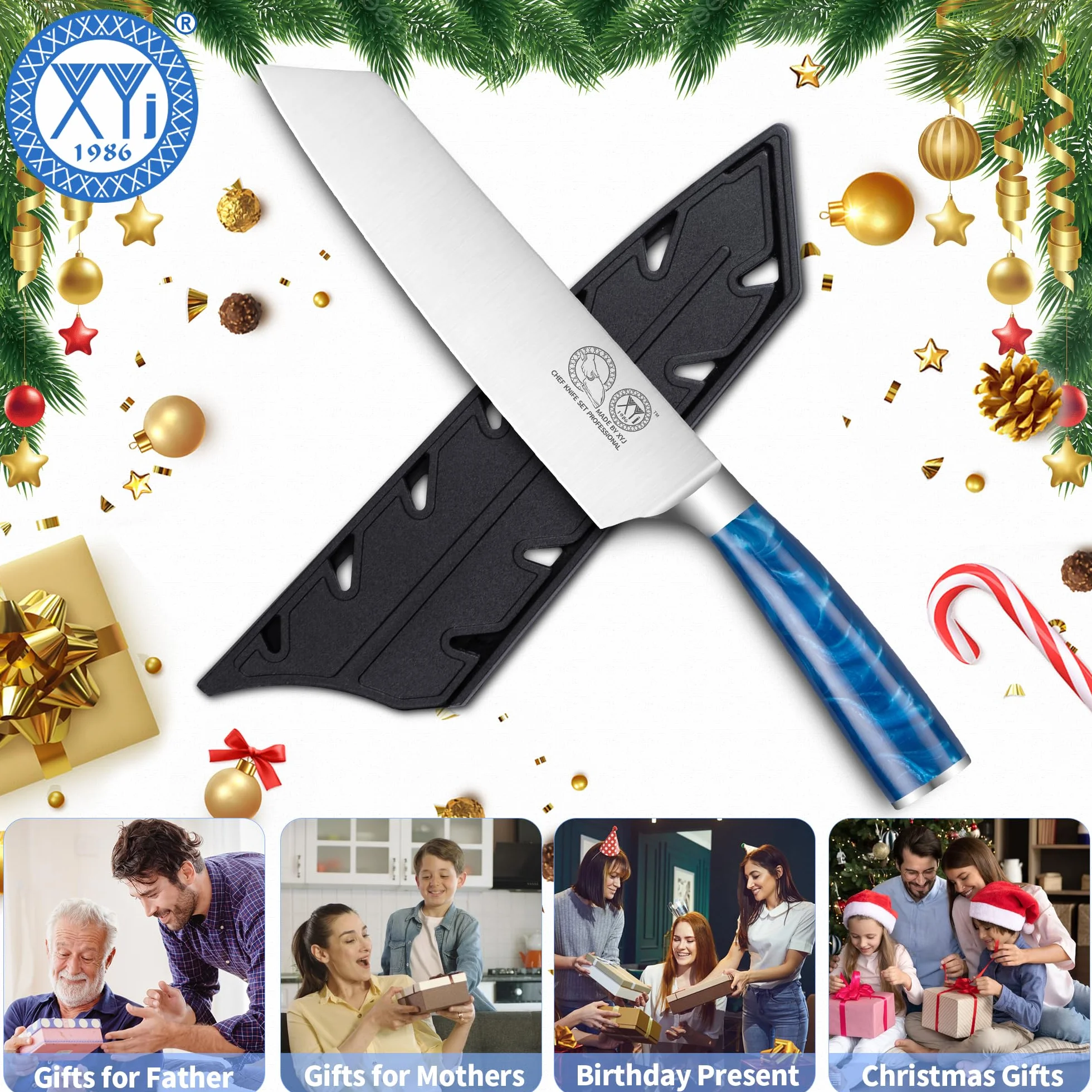 Gyuto Professional Chef Knife 7.5 Inch Stainless Steel Japanese Cooking Knife with Cover Resin Handle