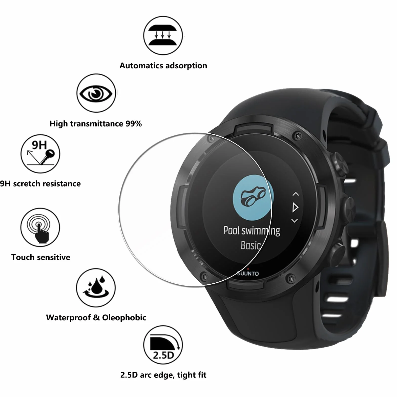 Lusee 3 sztuki szkła hartowanego do smartwatcha (okrągłe, średnica 36 mm), uniwersalna folia ochronna na ekran 9H, przezroczyste HD, odporne na zarysowania, ochrona ekranu, 2,5D